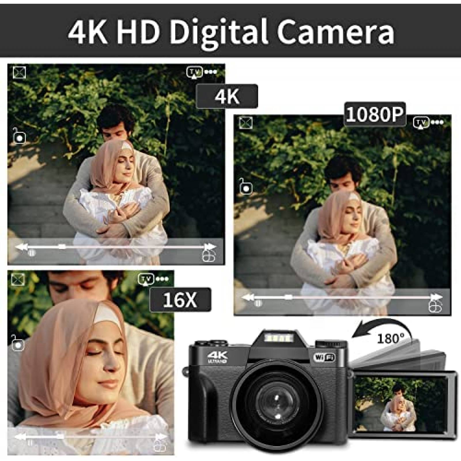 Videocamara WIKICO 4K 16X Compacta con Accesorios -Negro