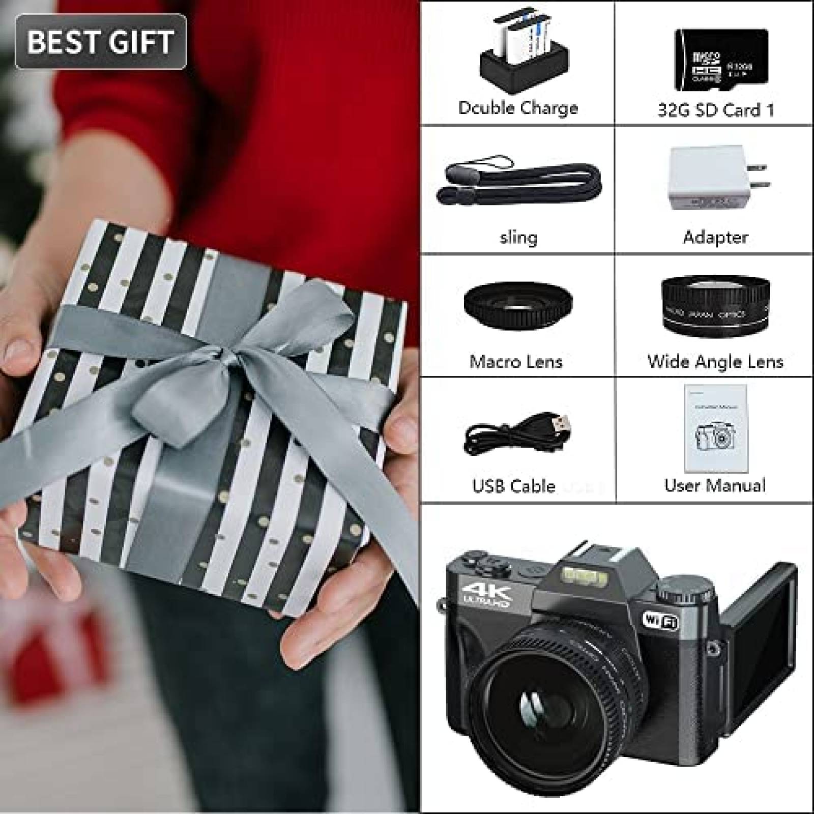 Videocamara WIKICO 4K 16X Compacta con Accesorios -Negro