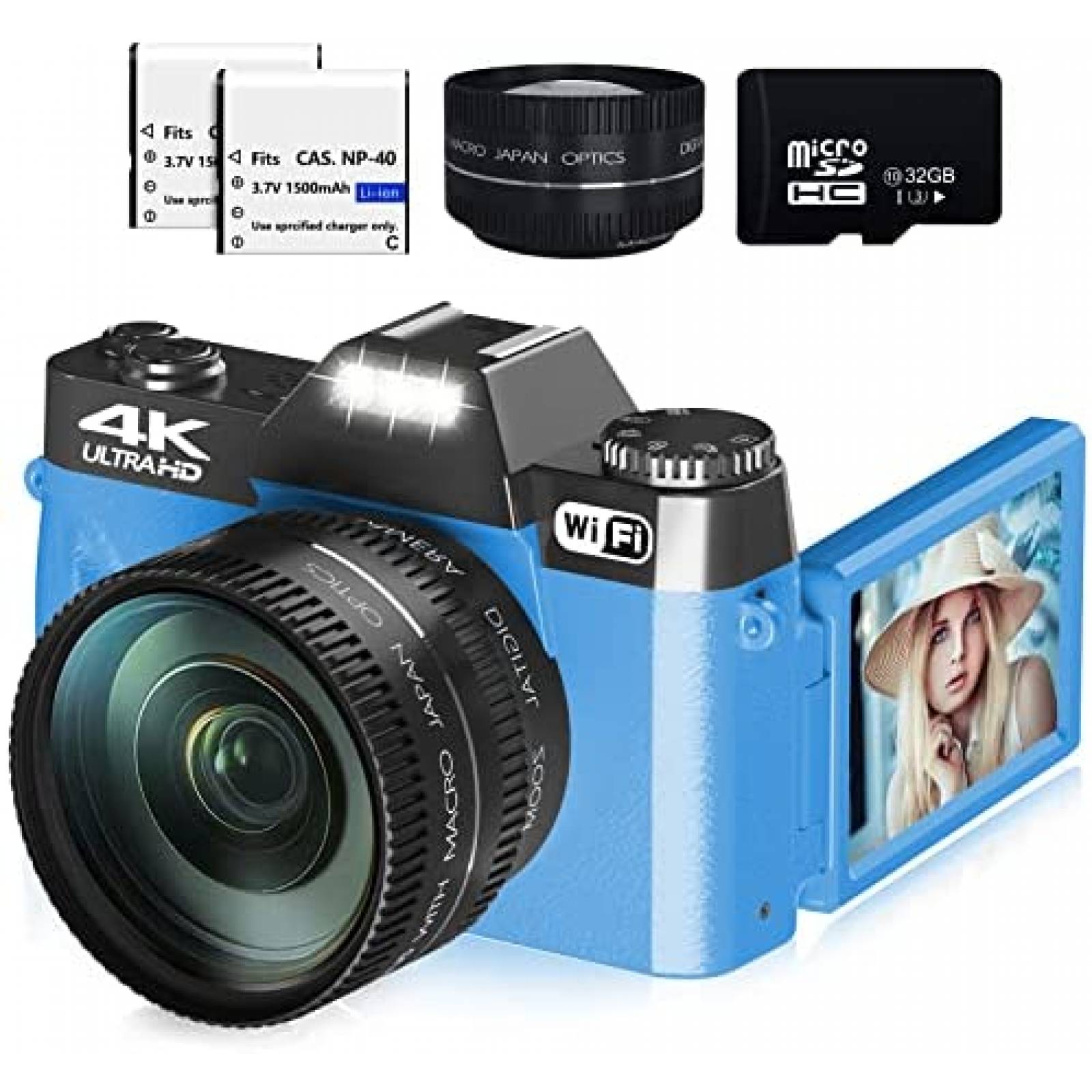 Videocamara WIKICO 4K 48MP 16X Compacta con Accesorios -Azul