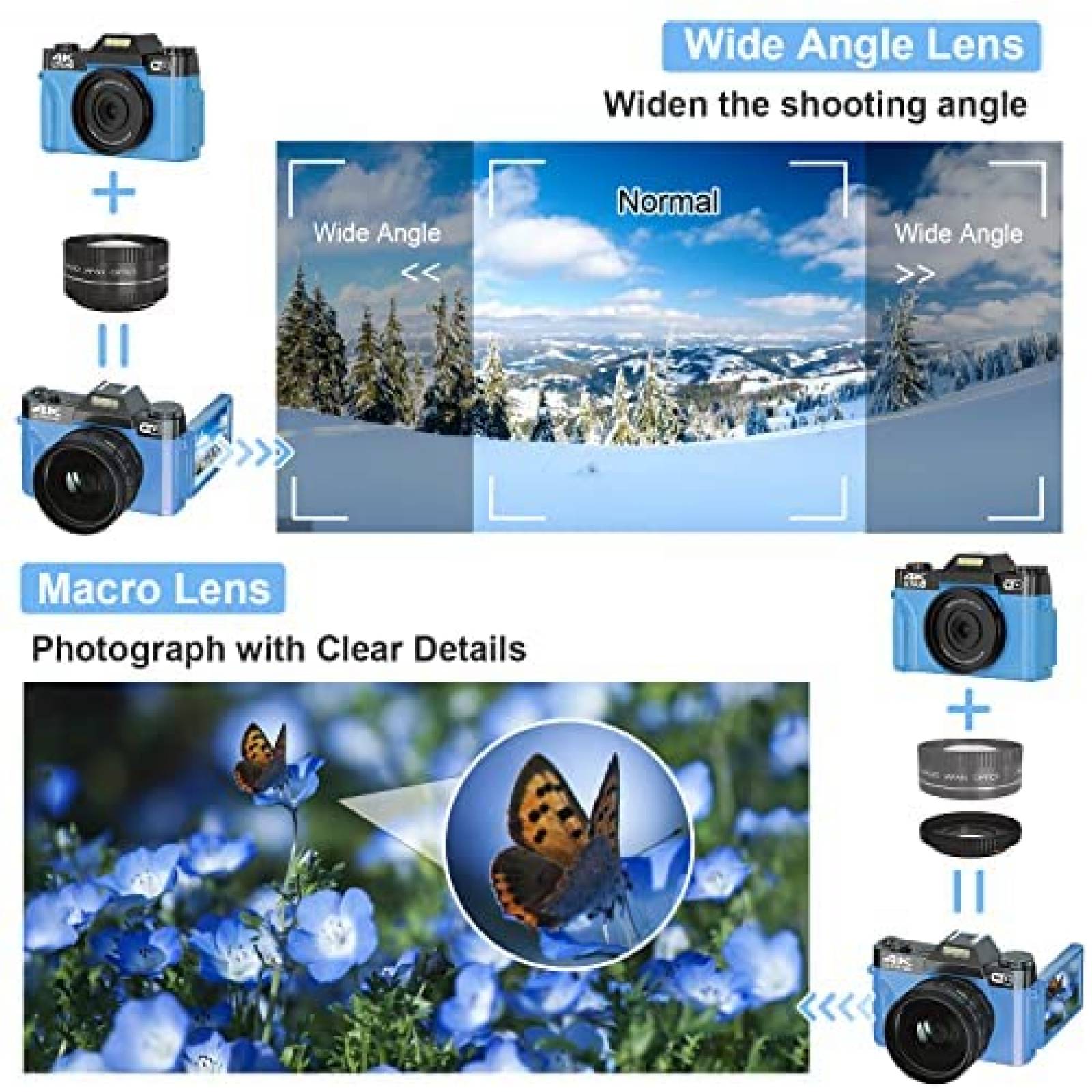 Videocamara WIKICO 4K 48MP 16X Compacta con Accesorios -Azul