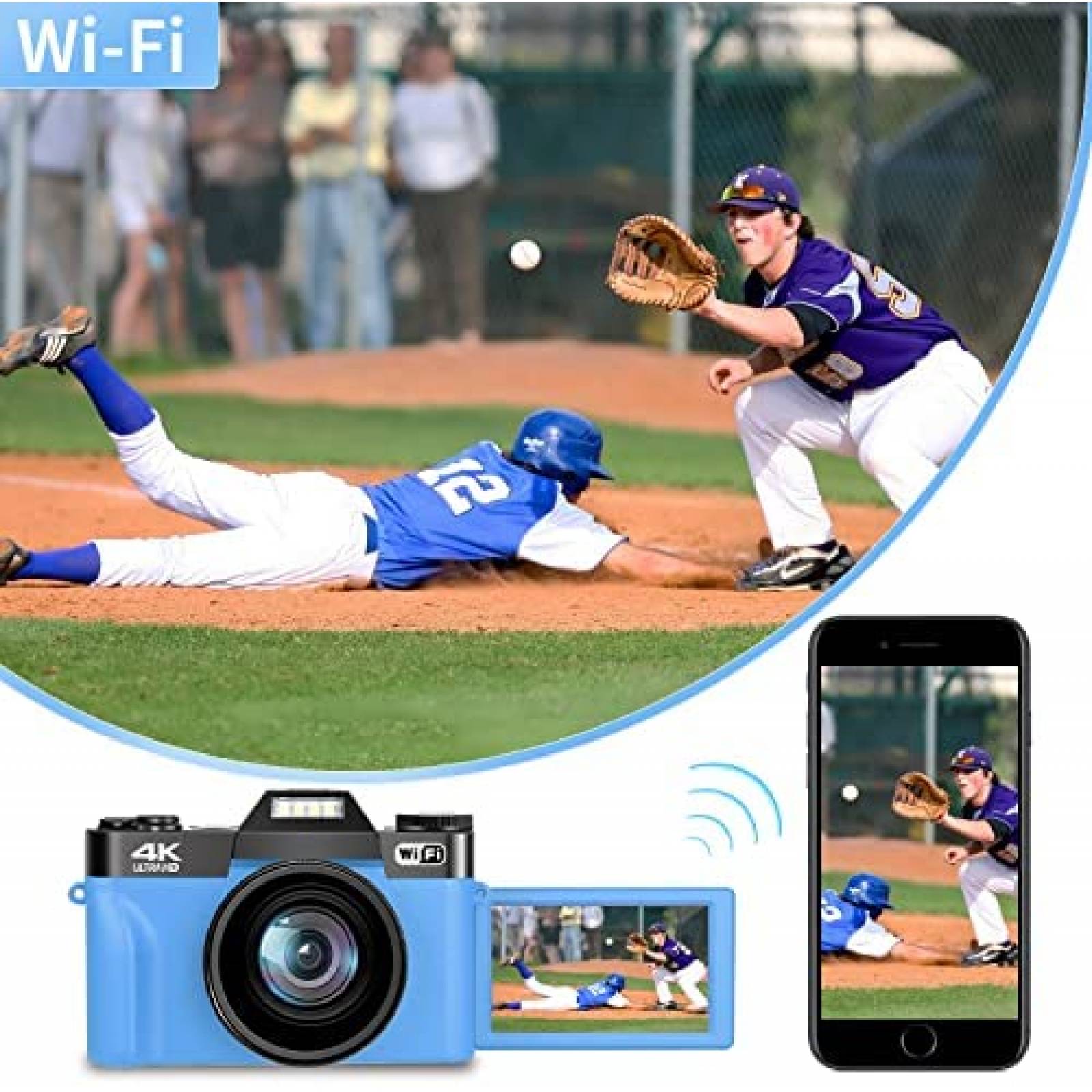 Videocamara WIKICO 4K 48MP 16X Compacta con Accesorios -Azul