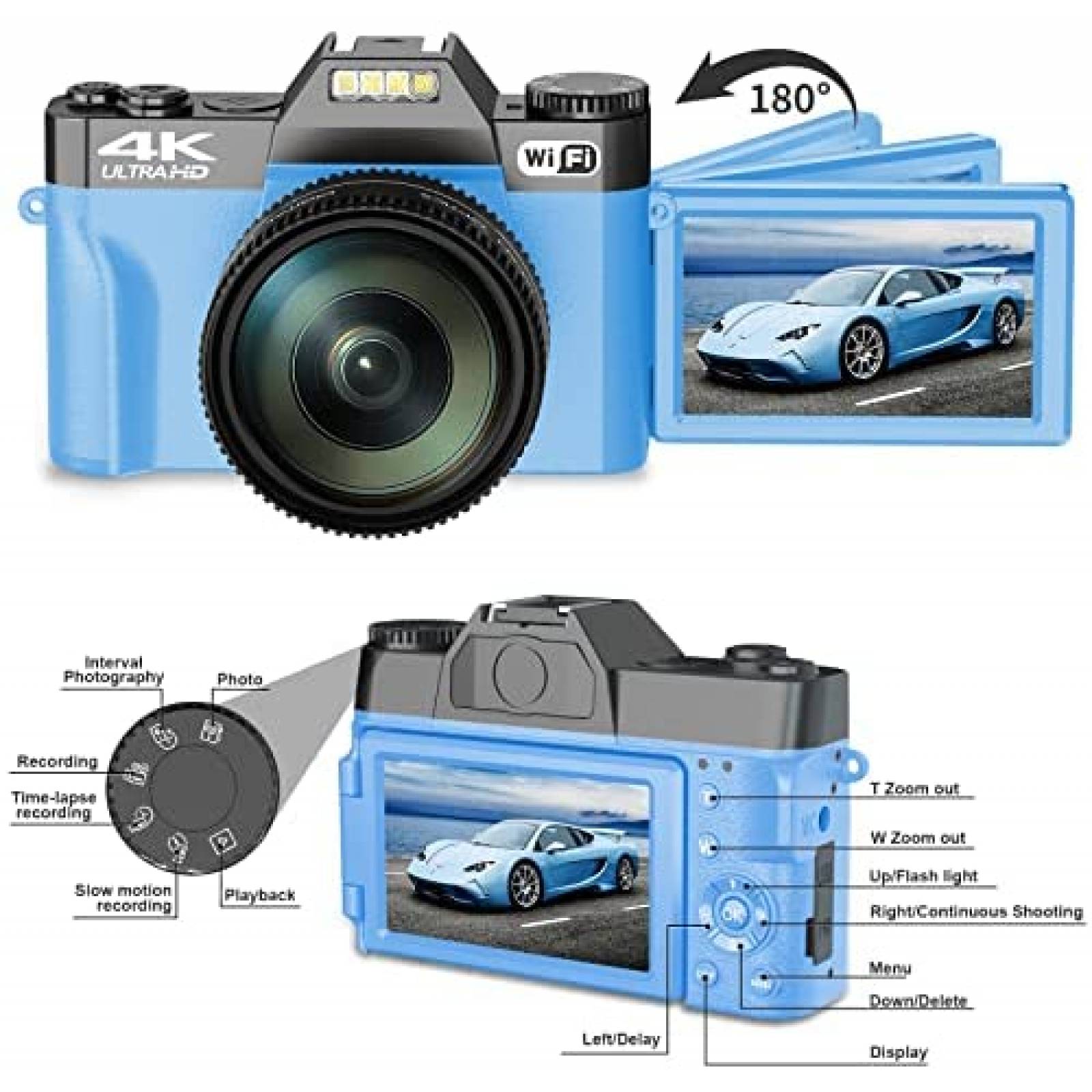 Videocamara WIKICO 4K 48MP 16X Compacta con Accesorios -Azul