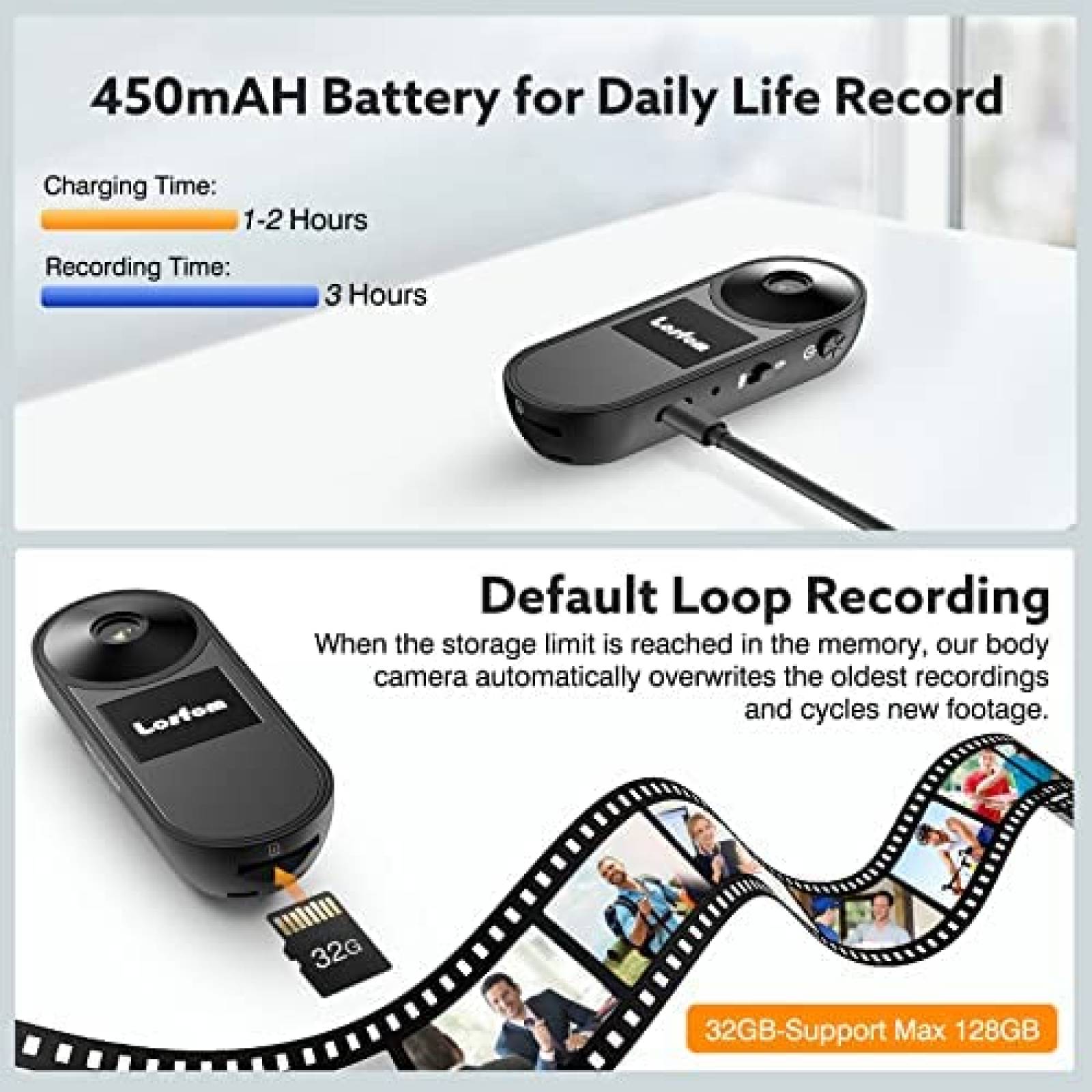 VideoCamara Losfom Z04 32G con Montaje de Cuerpo -Negro