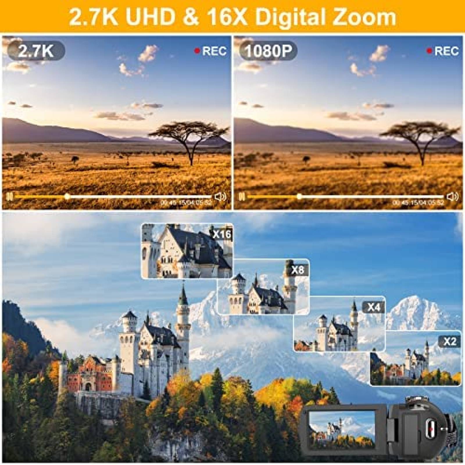 Videocamara Zheozeig UHD 30FPS + Control Remoto + Baterias