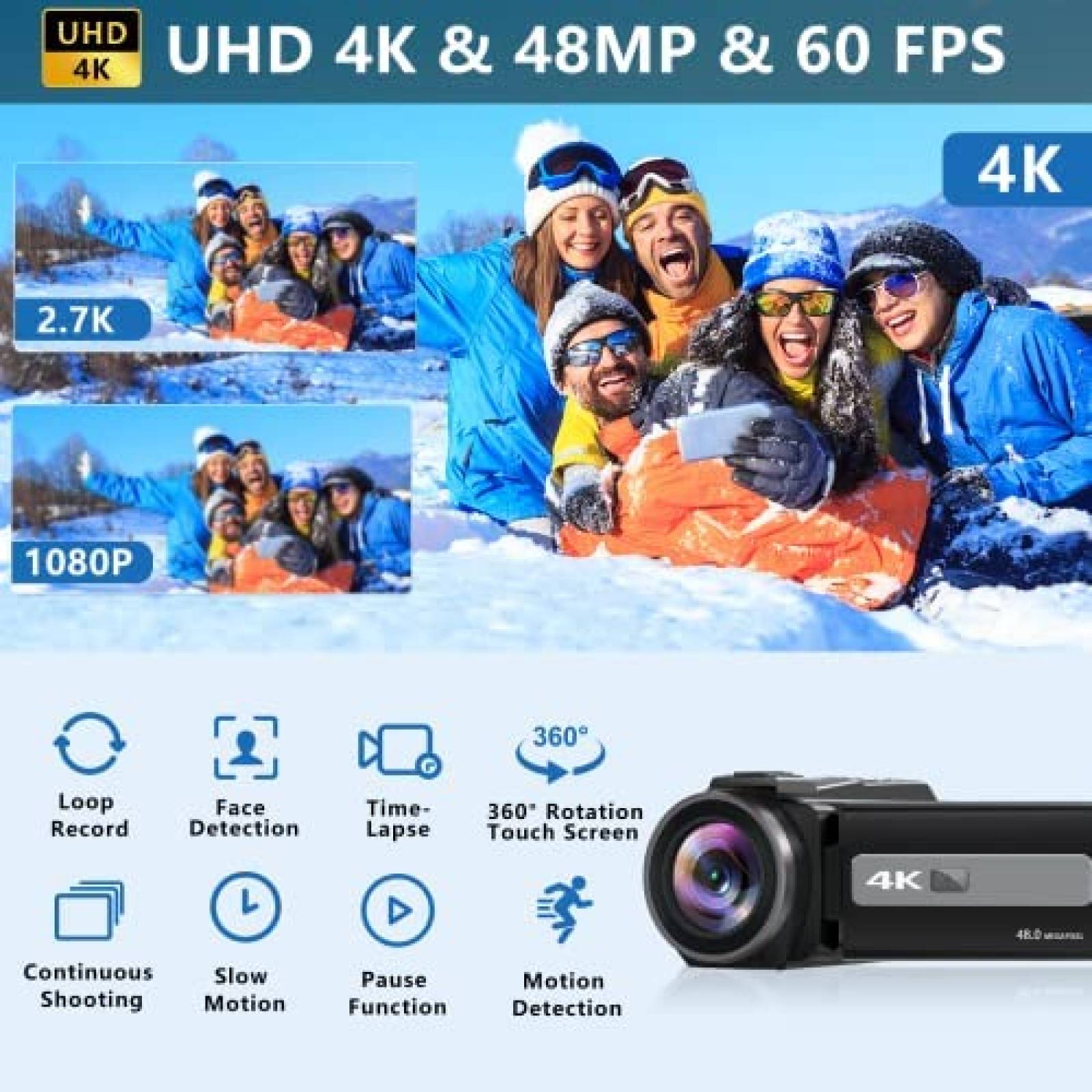 Videocamara Femivo 4K UHD Wi-Fi 16X Vision Nocturna -Negro