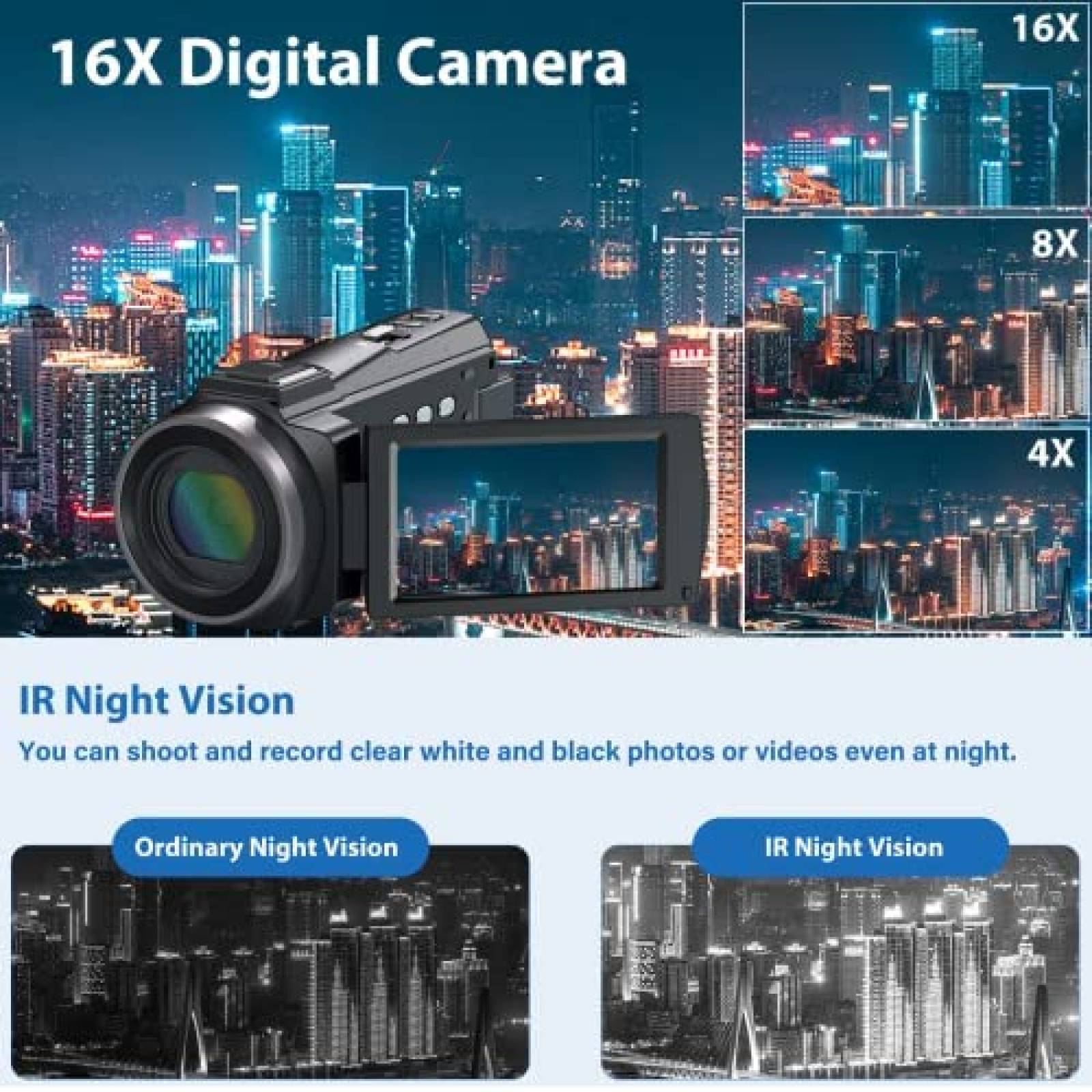 Videocamara Femivo 4K UHD Wi-Fi 16X Vision Nocturna -Negro