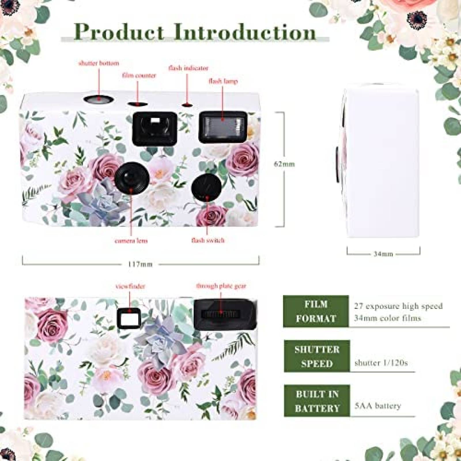 Camara Desechable Zhengmy 34 Mm Para Bodas 10 Piezas -Rosa