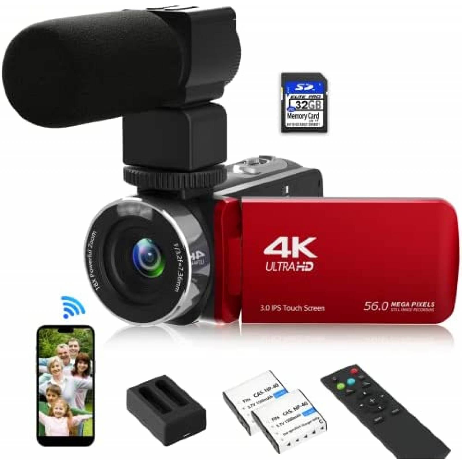 Videocamara VETEK A03 4K 60FPS + SD Card + Control Remoto