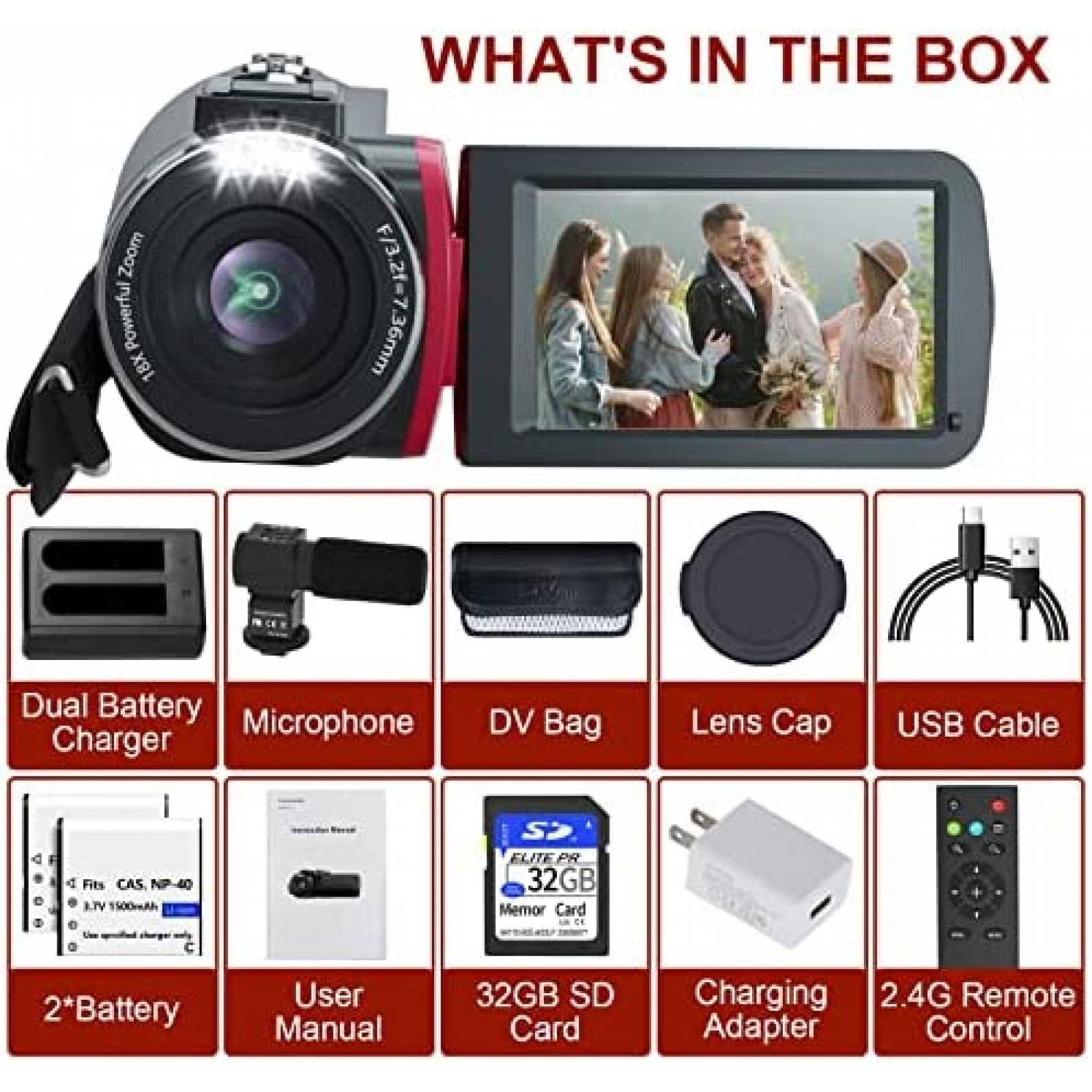 Videocamara VETEK A03 4K 60FPS + SD Card + Control Remoto