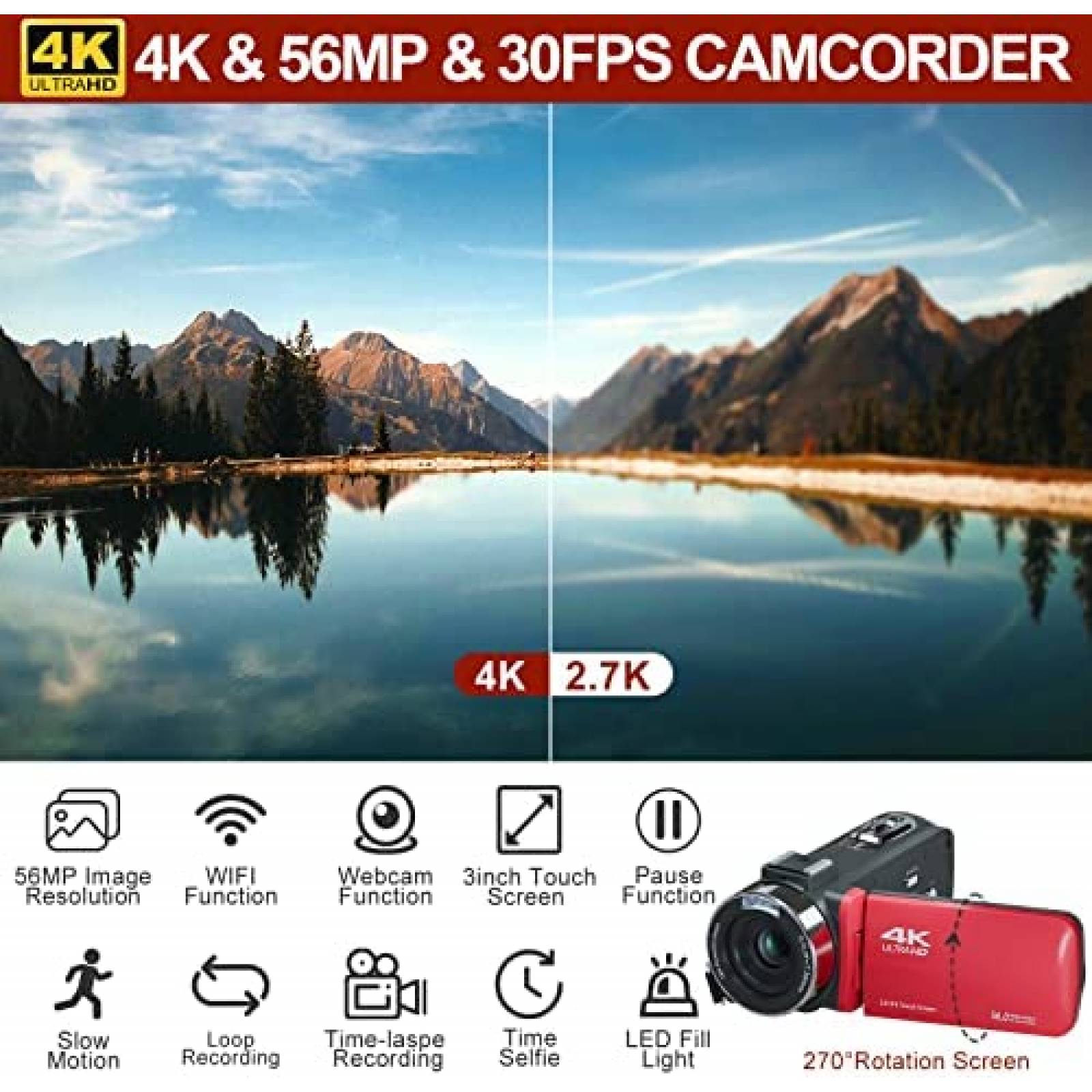 Videocamara VETEK A03 4K 60FPS + SD Card + Control Remoto