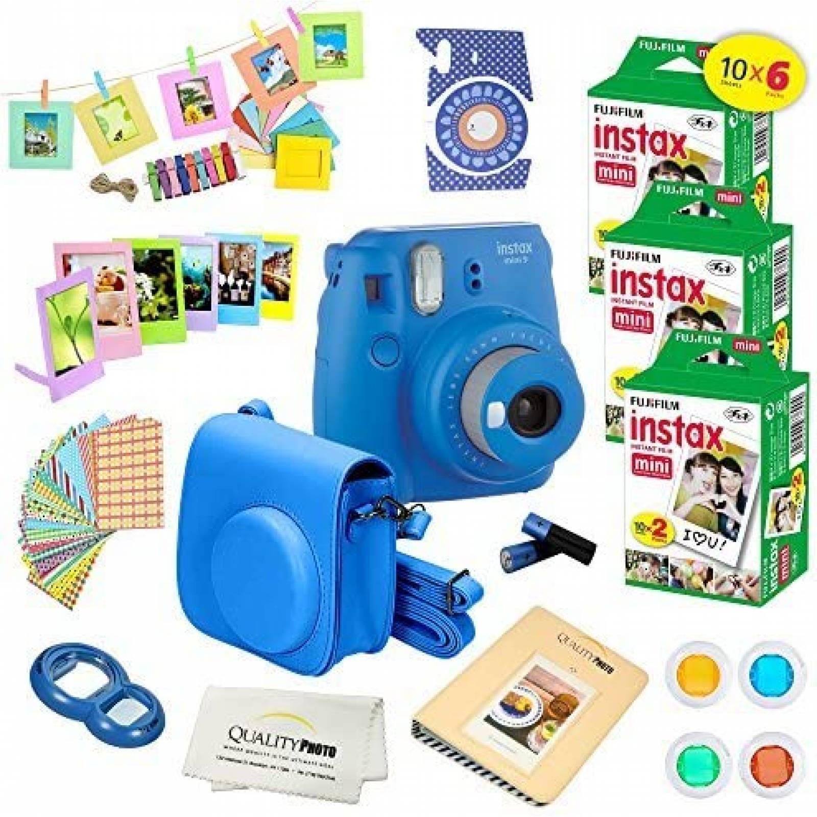 Kit Camara Instantanea Fujifilm Instax Mini 9 60 Hojas -Azul
