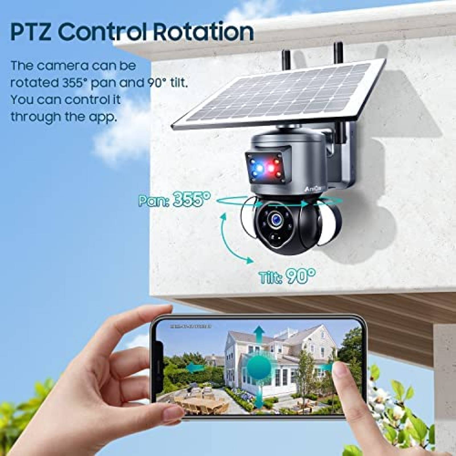 Camara Seguridad anicanon 3MP 2K FHD WiFi 360 Panel Solar