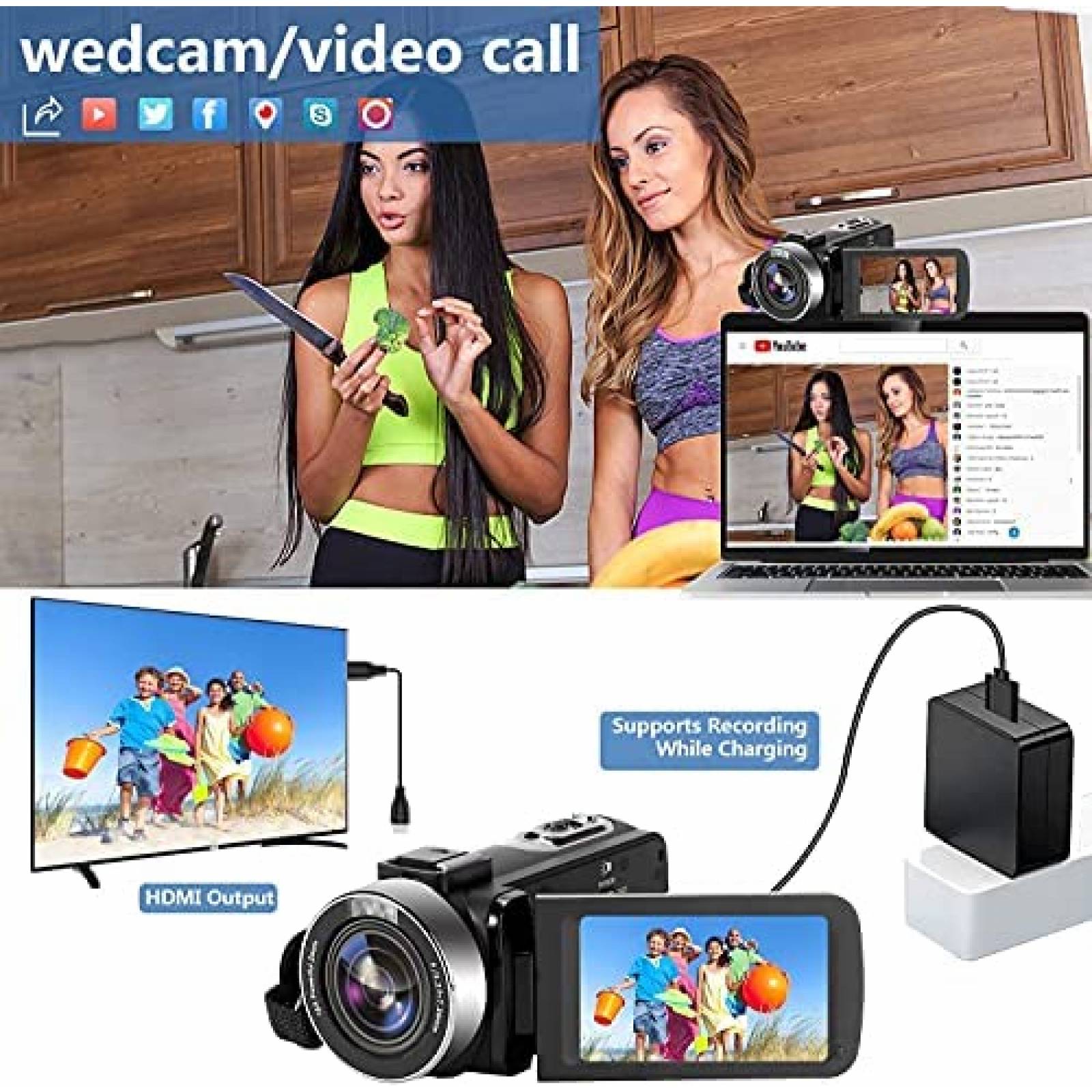 Kit de videocámara de cámara de video 4K, zoom digital de 56 MP 18X de 3.0  pulgadas, pantalla táctil IPS de 3.0 pulgadas, videocámara digital de mano