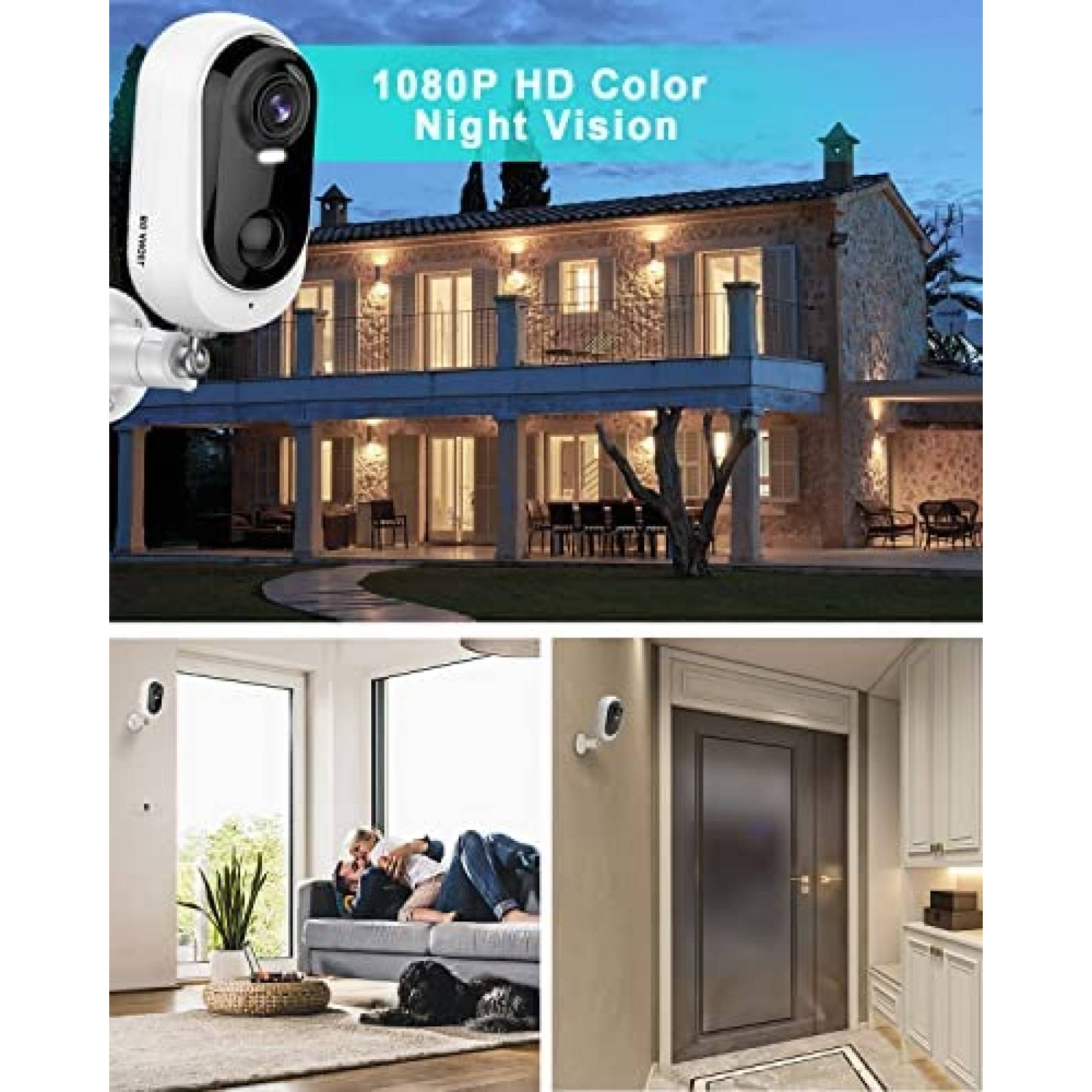 Camara de Seguridad ANGEL 1080P WiFi Bateria Recargable 2 Pz