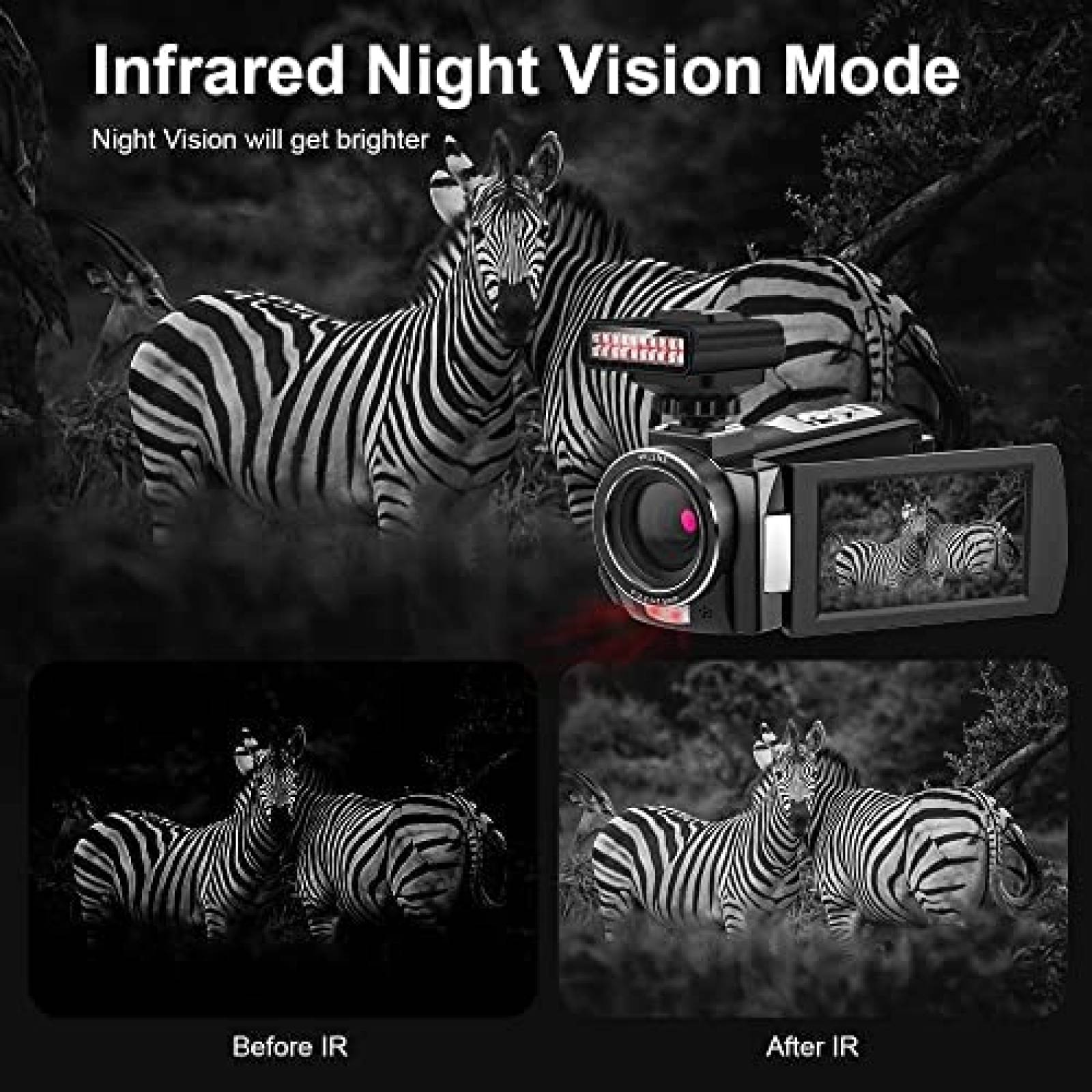 VideoCamara Ordro 4K 1080 60fps 48MP 16x Zoom -Negro