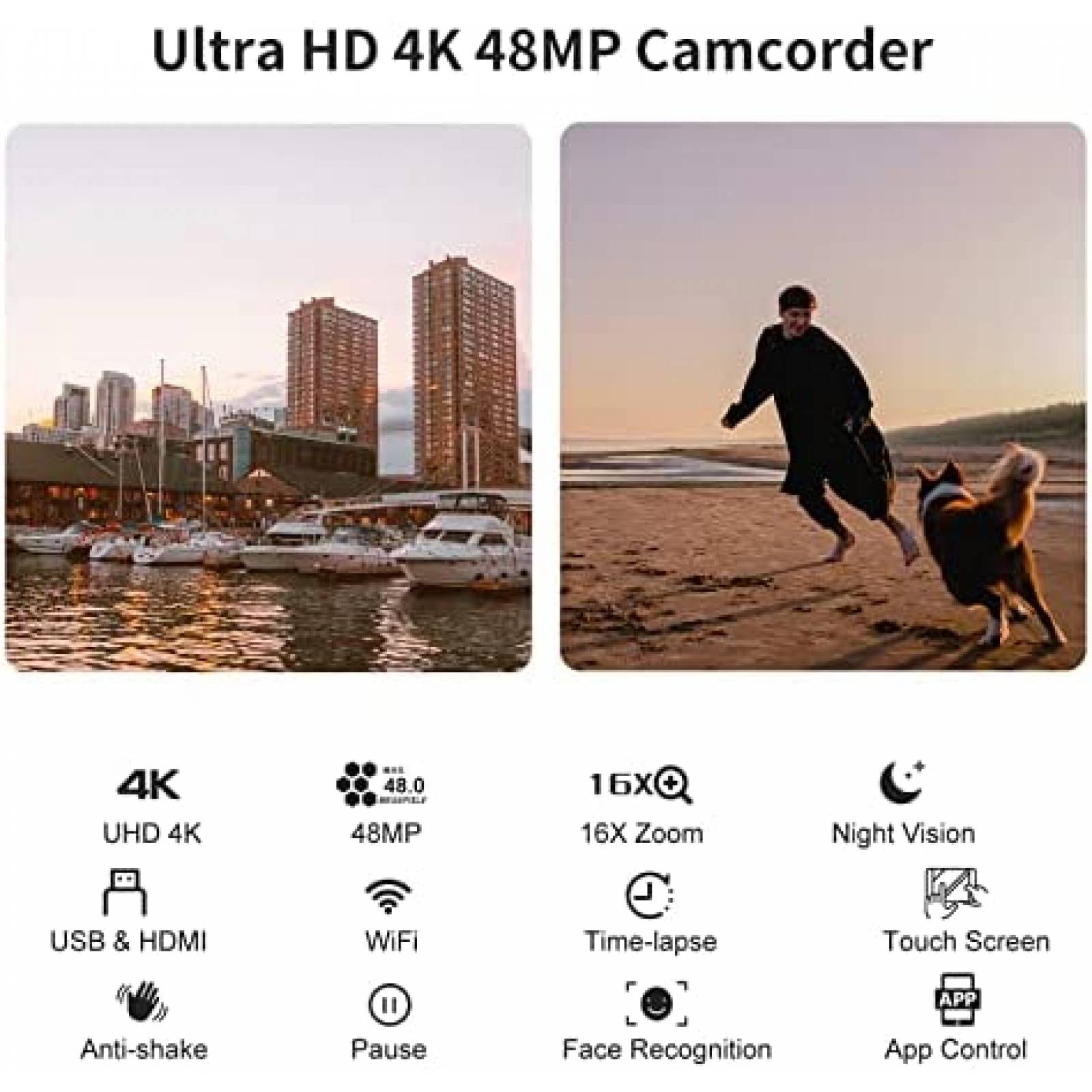 VideoCamara Ordro 4K 1080 60fps 48MP 16x Zoom -Negro
