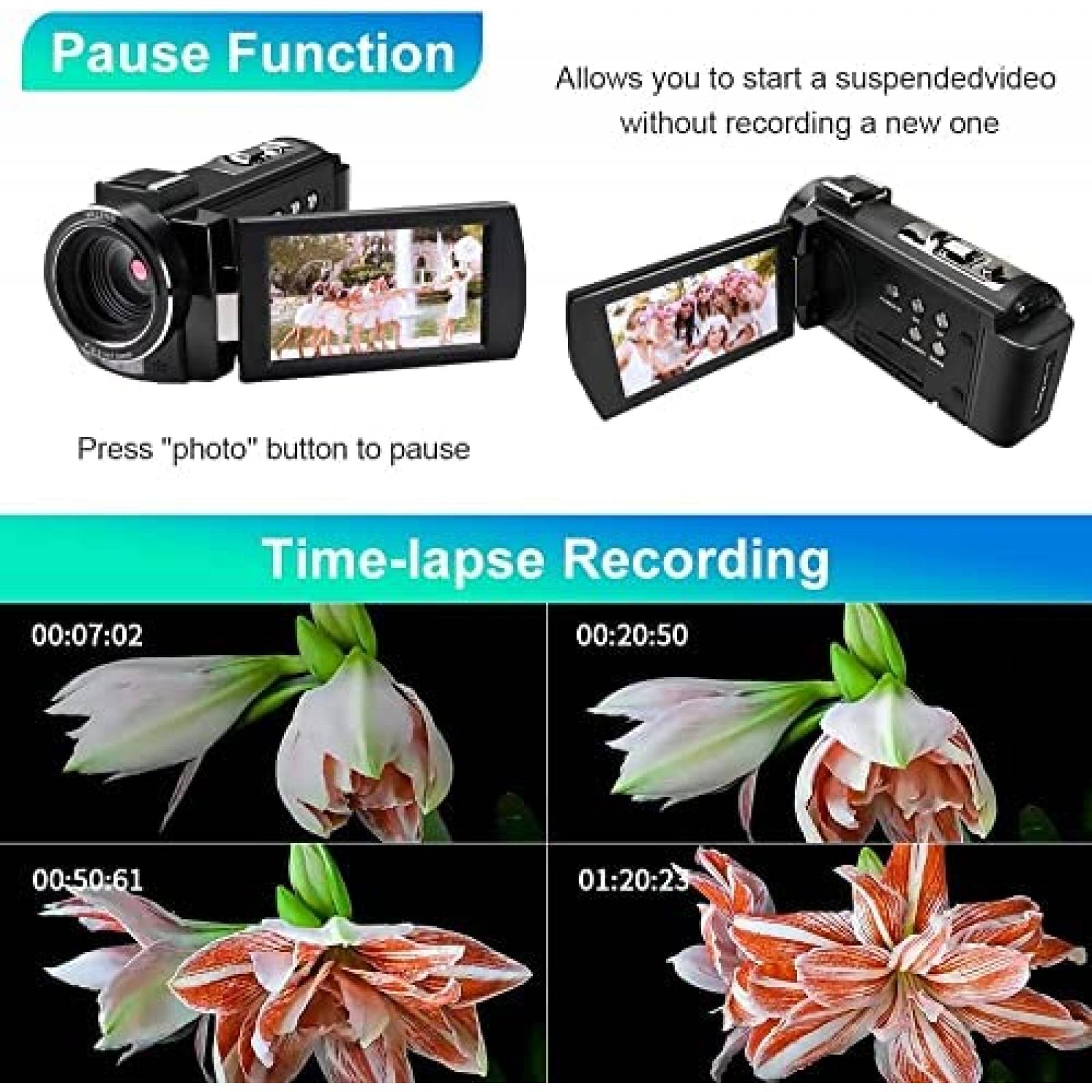 VideoCamara Ordro 4K 1080 60fps 48MP 16x Zoom -Negro