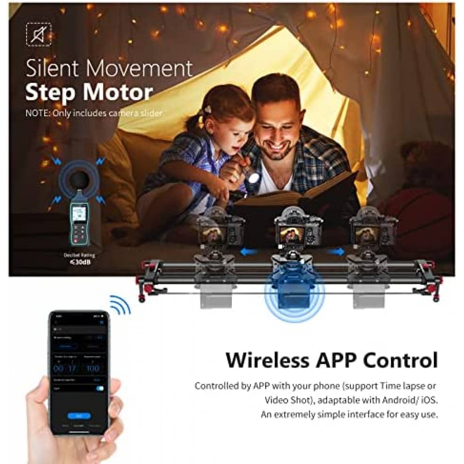 Deslizador de Camara Neewer ER1-80 Morotizado 80cm Wifi App