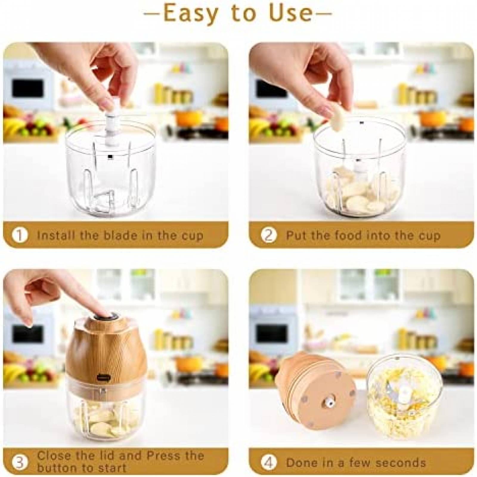 Mini Procesador Alimentos TOPESCT 250ml USB Acero sin BPA