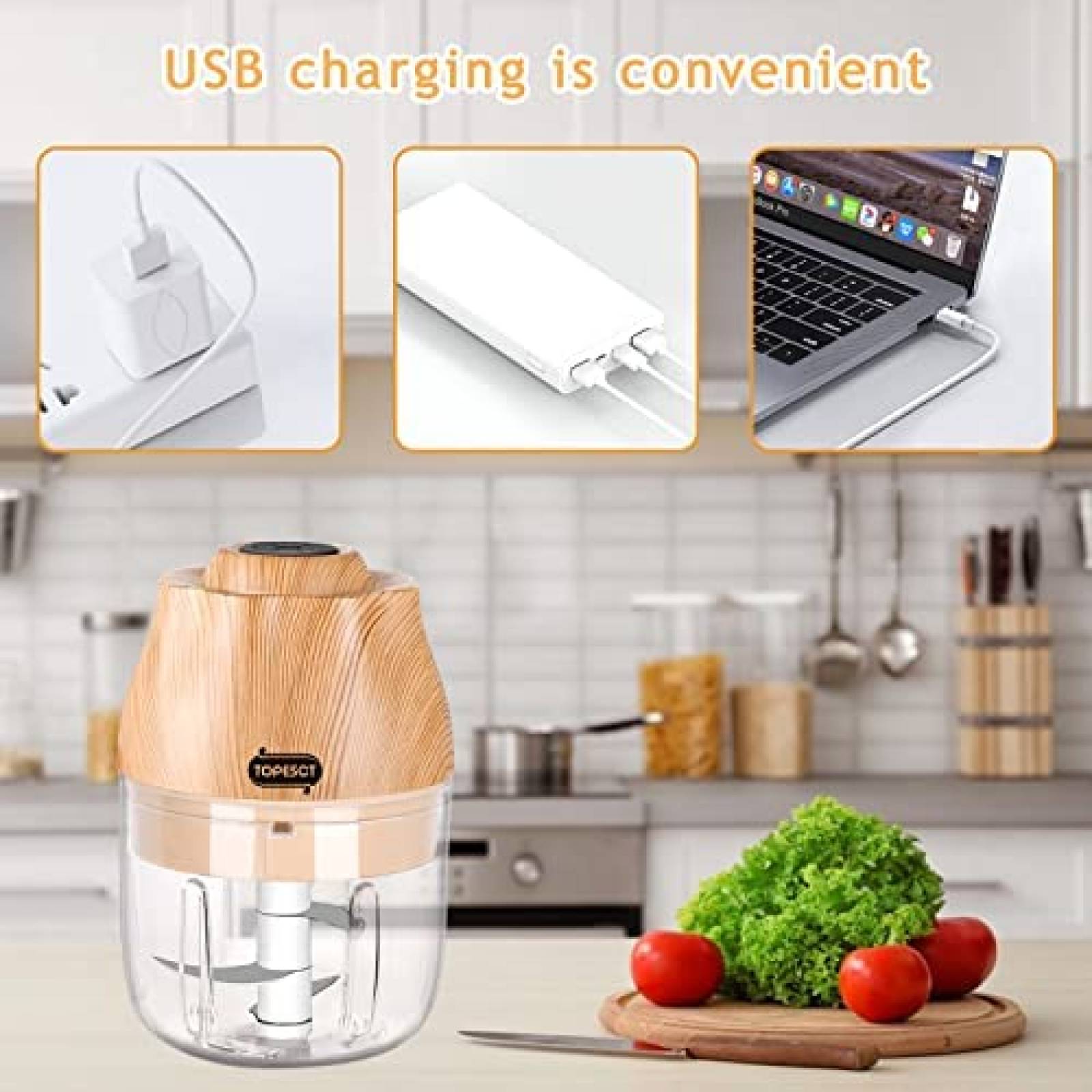 Mini Procesador Alimentos TOPESCT 250ml USB Acero sin BPA