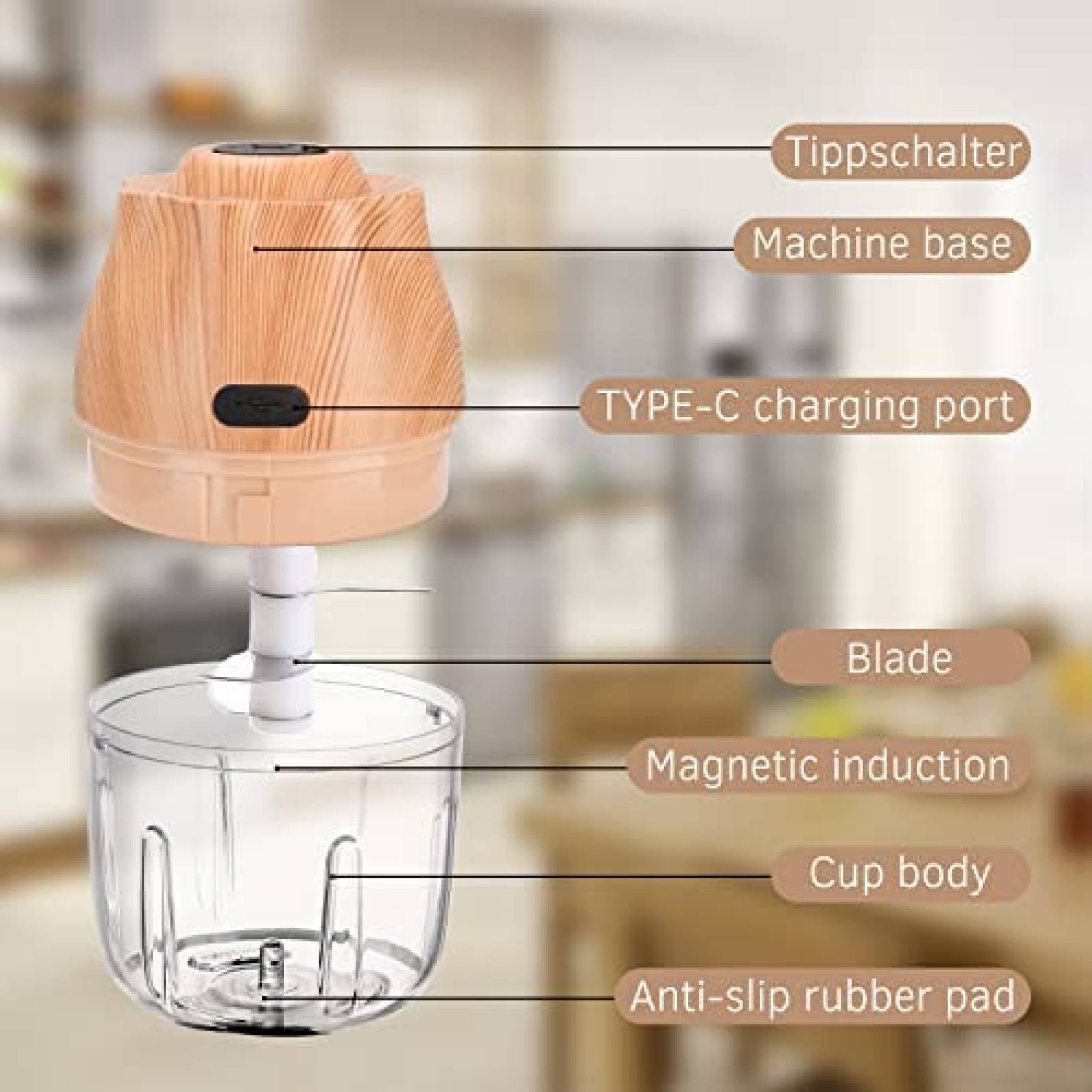 Mini Procesador Alimentos TOPESCT 250ml USB Acero sin BPA