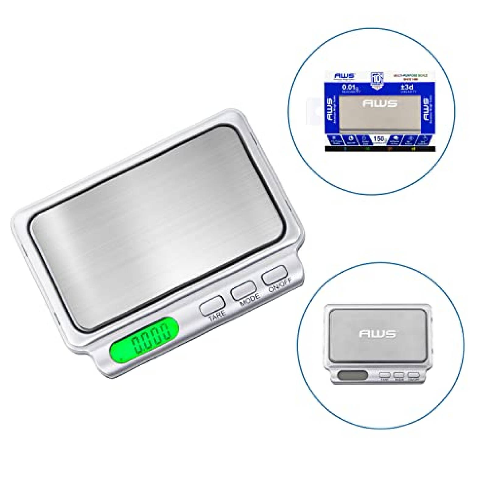 Bascula Digital AWS Card V2 de 150 g x 0.01 g -Plata