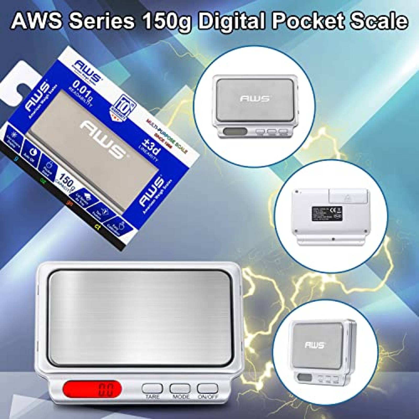 Bascula Digital AWS Card V2 de 150 g x 0.01 g -Plata