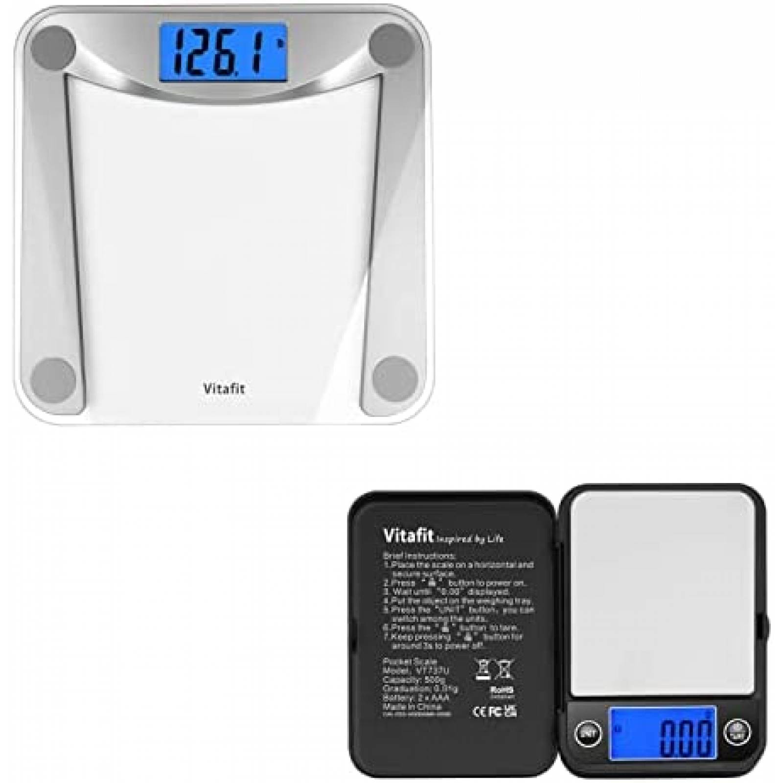 Bascula Digital de Vidrio Vitafit LCD + Bascula de Bolsillo