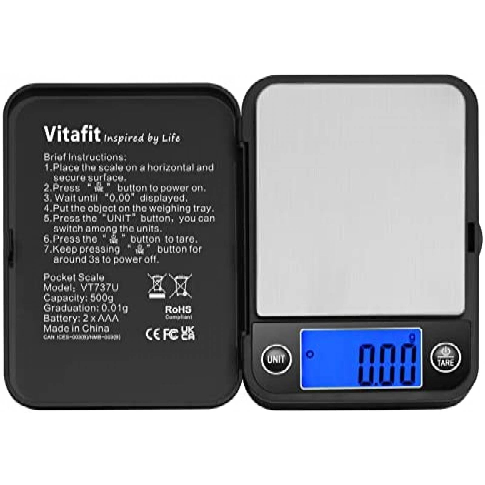Bascula Digital de Vidrio Vitafit LCD + Bascula de Bolsillo