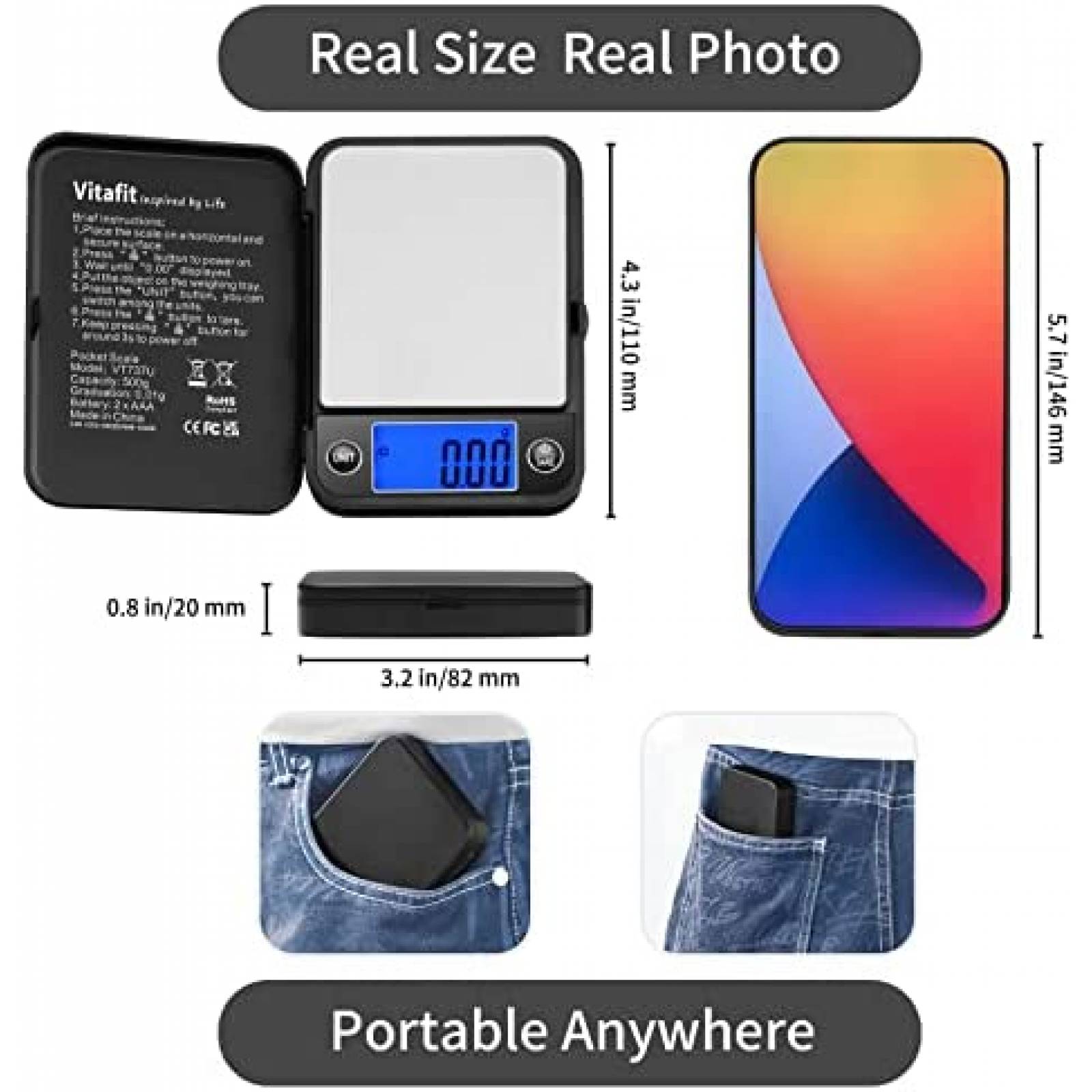 Bascula Digital de Vidrio Vitafit LCD + Bascula de Bolsillo