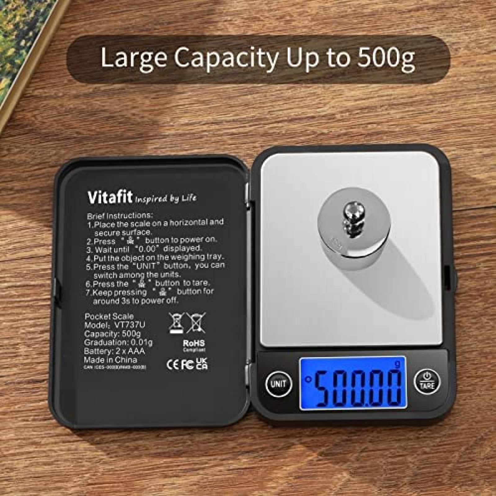 Bascula Digital de Vidrio Vitafit LCD + Bascula de Bolsillo