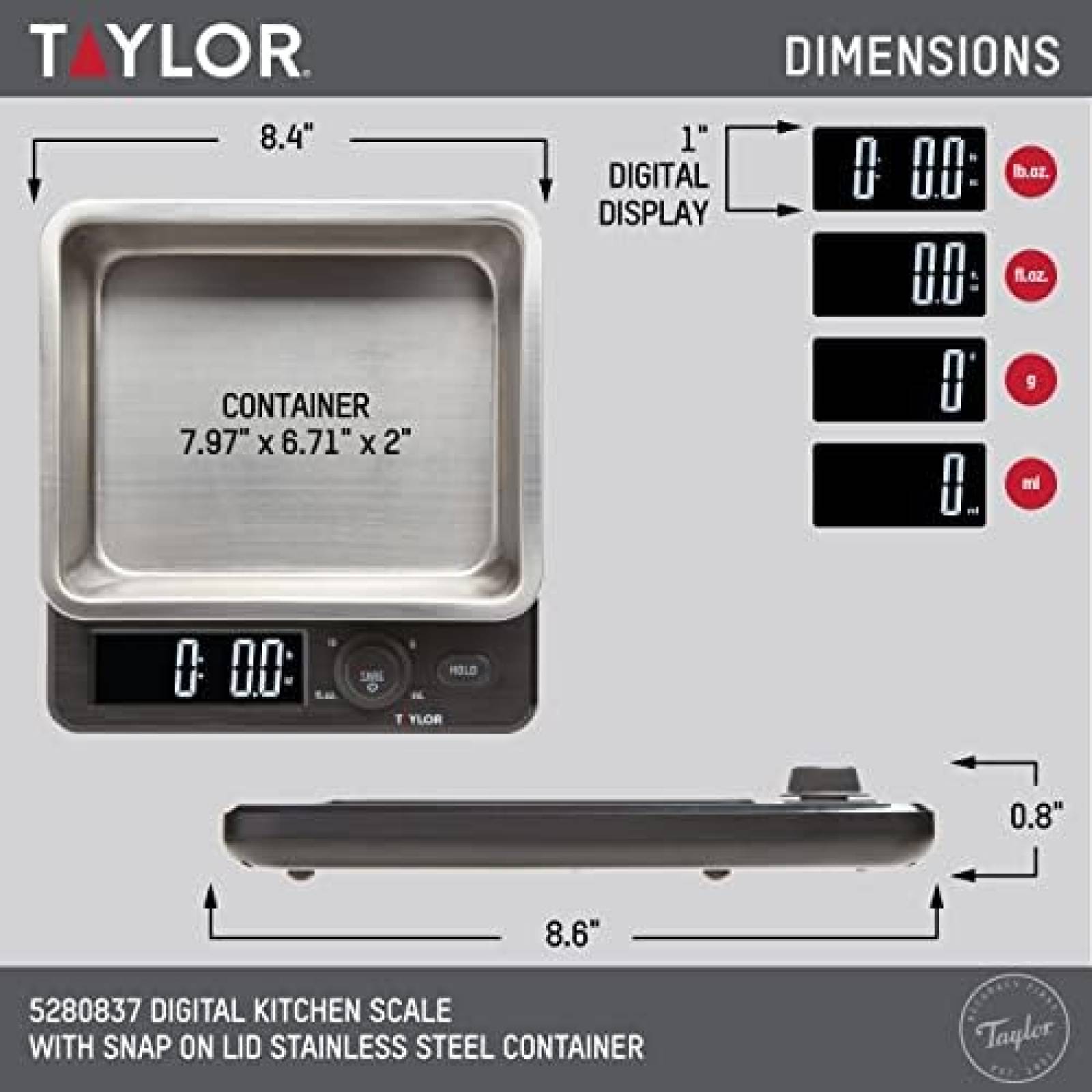 Bascula Digital Taylor Capacidad 22 Libras LCD 1.25'' -Negro