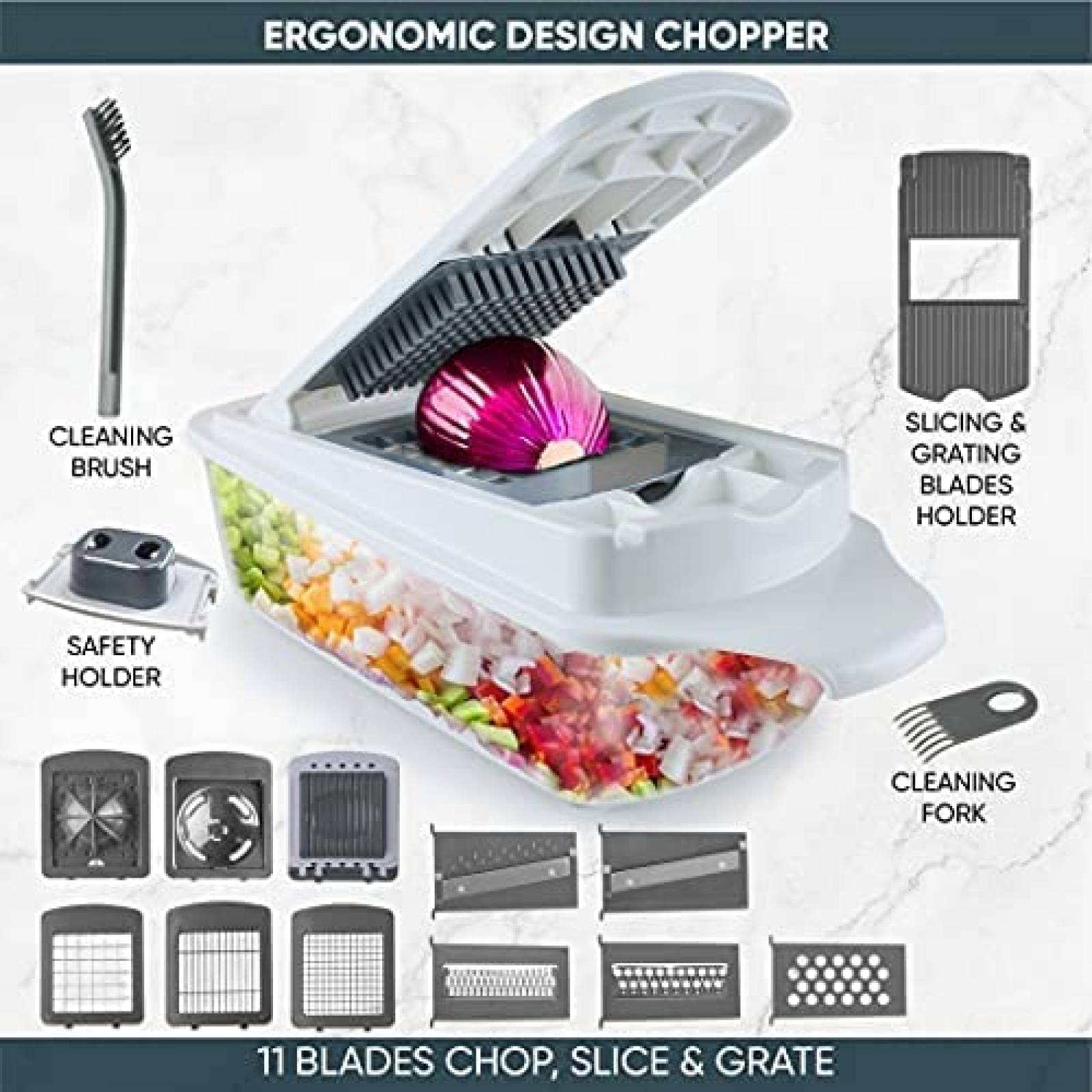 Cortador de Verduras RK 22 en 1 11 Cuchillas con Contenedor