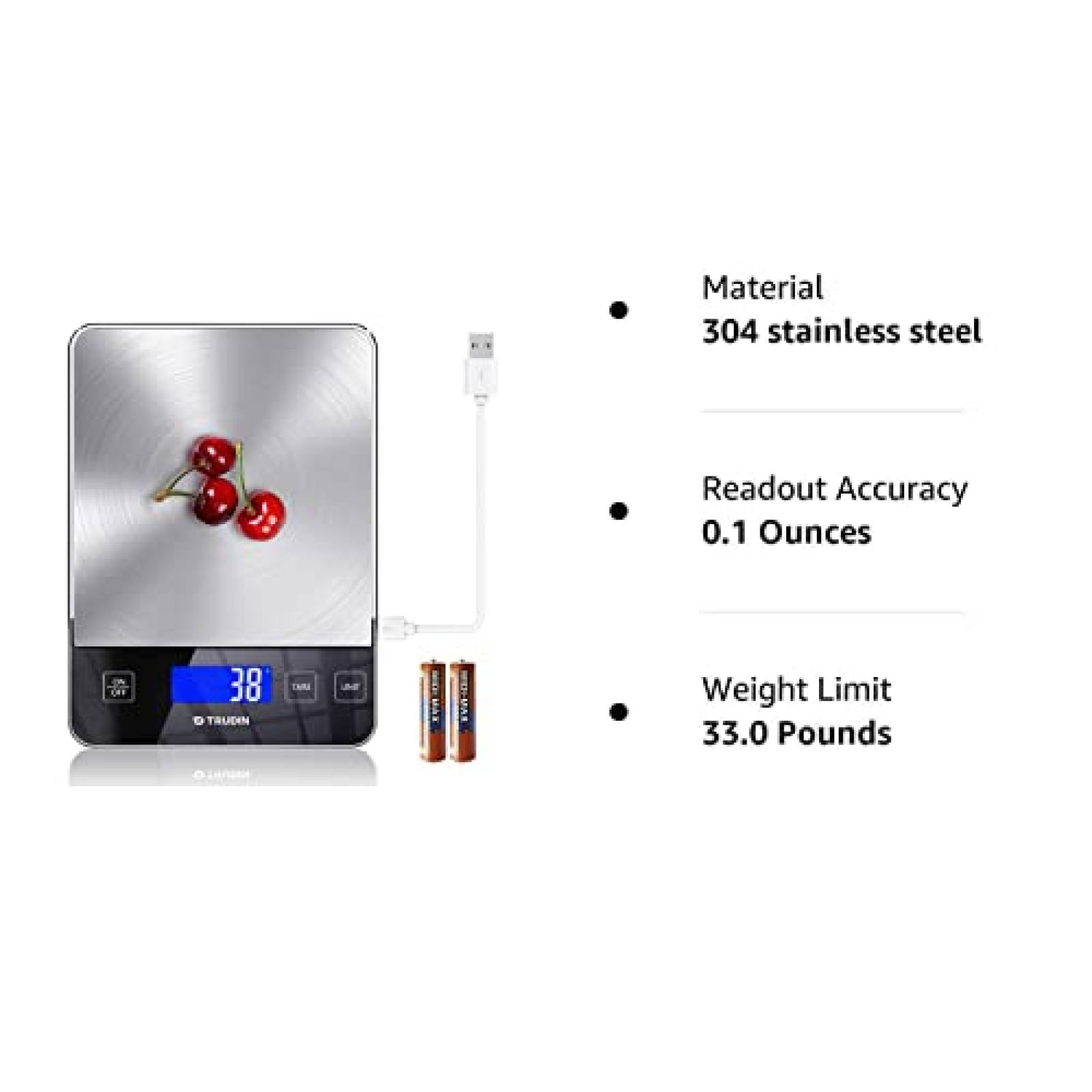 Bascula Digital TRUDIN 304 Inoxidable 5 Unidades Conversion