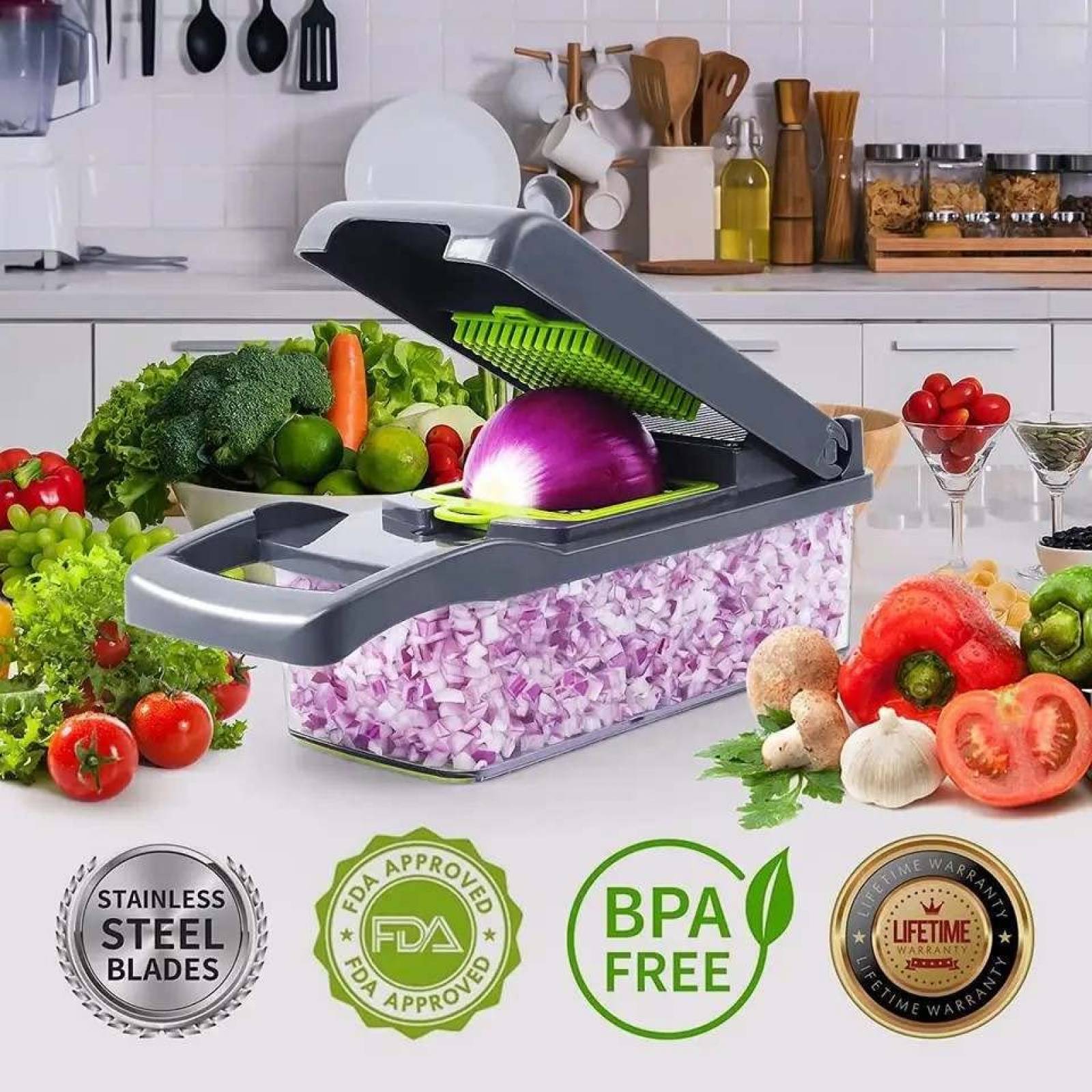 Cortador de Verduras EmGi 15 en 1 8 Cuchillas Multifuncional