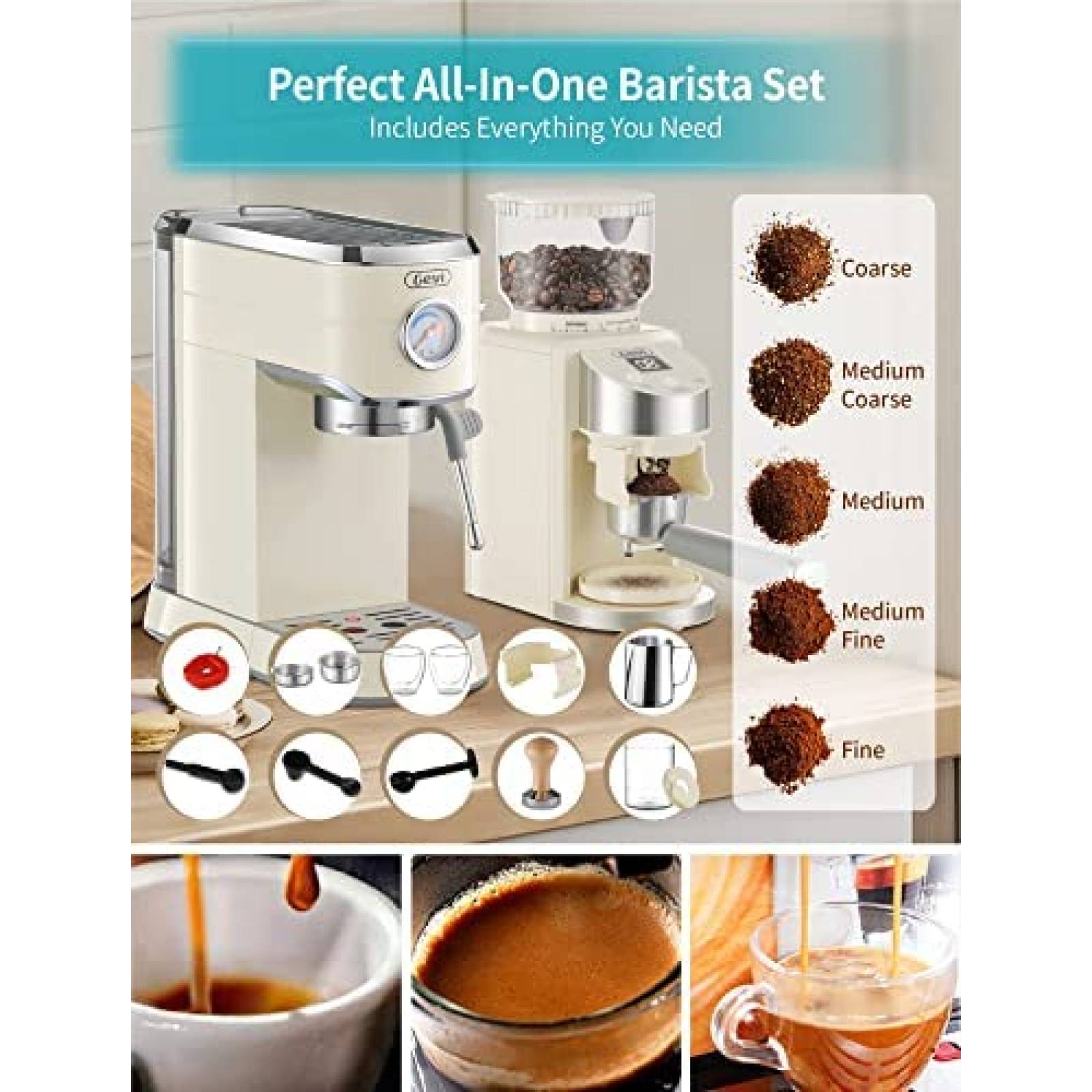 Cafetera Gevi GECME418E-U Con Espumador de Leche -Blanco