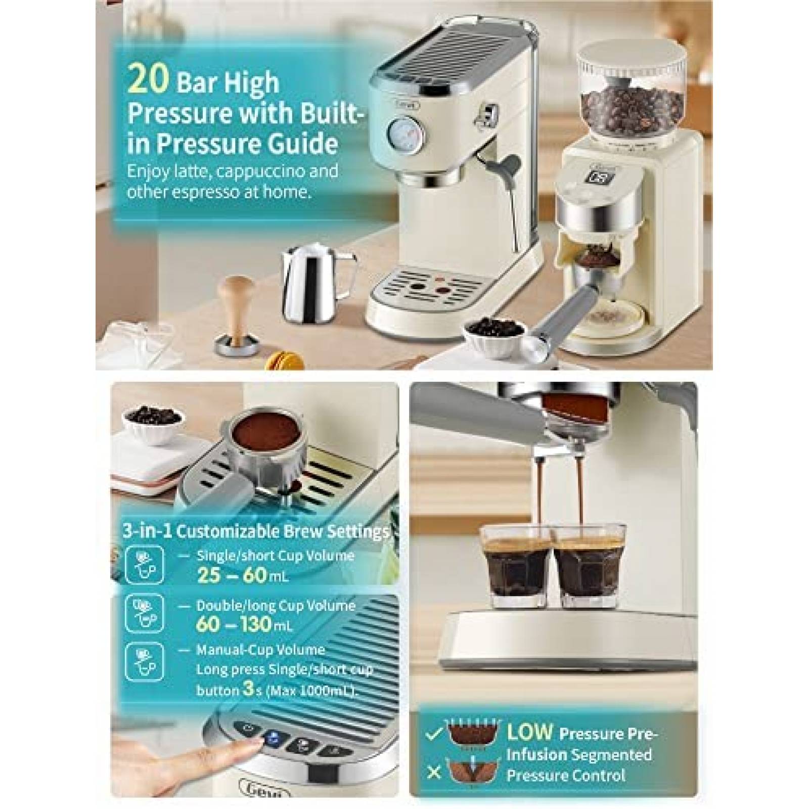 Cafetera Gevi GECME418E-U Con Espumador de Leche -Blanco