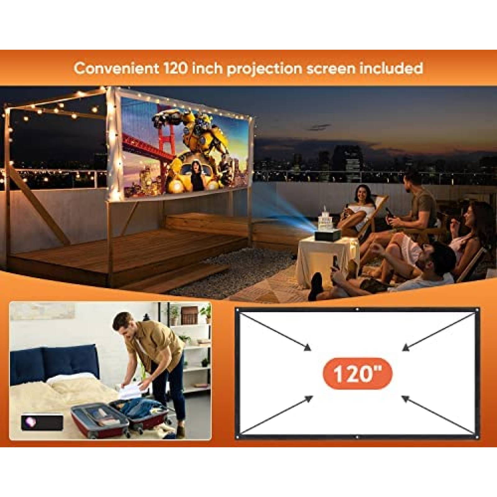 Proyector TMY con WiFi 5G y Bluetooth 5.1 4K -Blanco