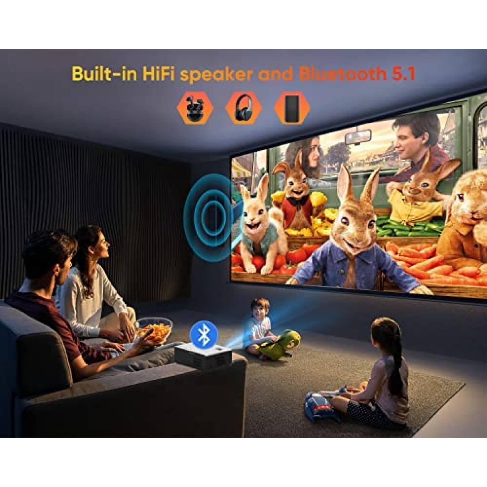 Proyector TMY con WiFi 5G y Bluetooth 5.1 4K -Blanco