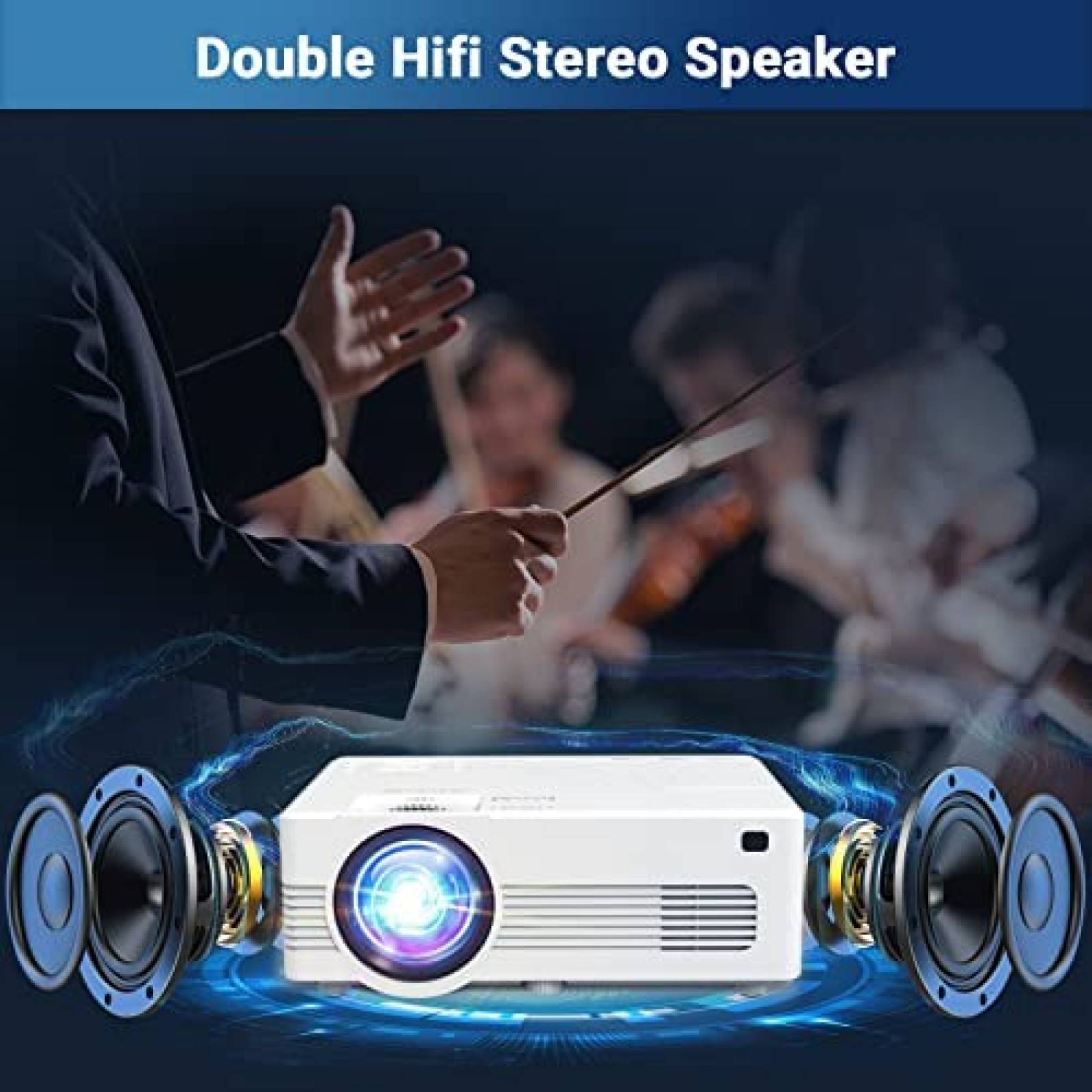 Mini Proyector Vecupou 1080p 4K Wifi BT Celular PC -Blanco