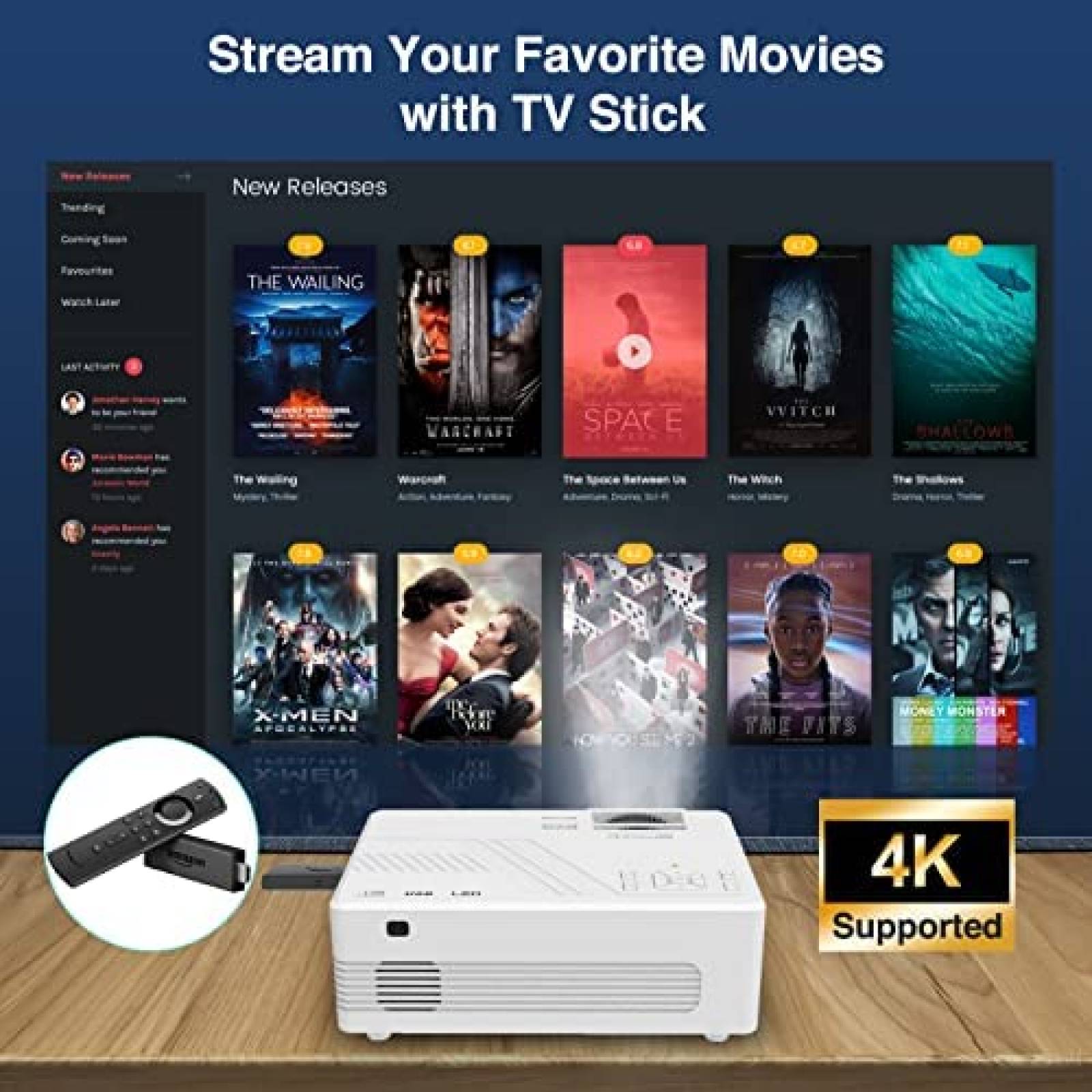 Mini Proyector Vecupou 1080p 4K Wifi BT Celular PC -Blanco