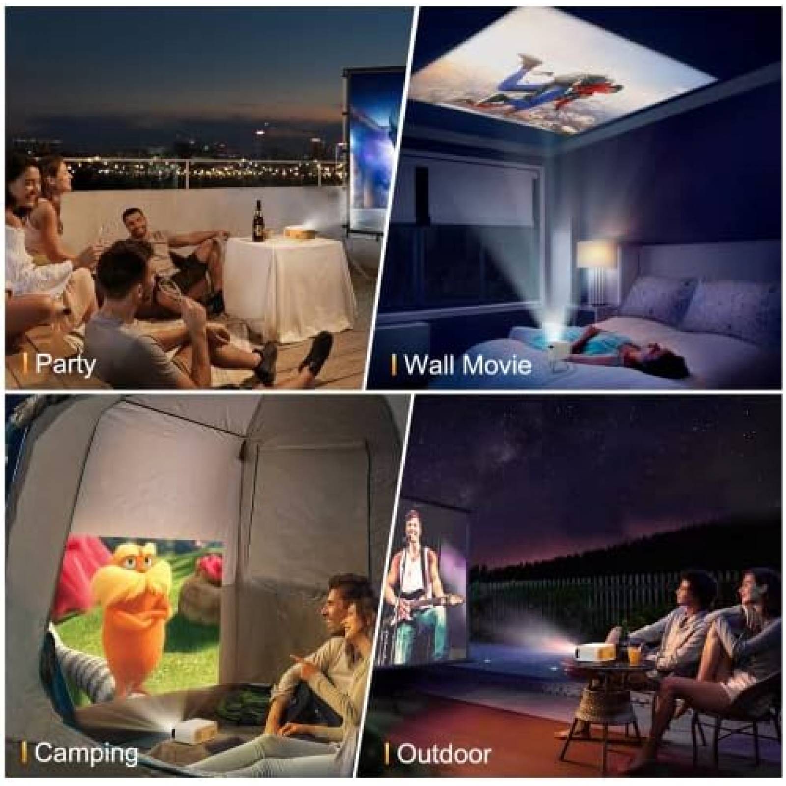 Mini Proyector Vamvo 1080p 2.5m Exterior HDMI -Amarillo