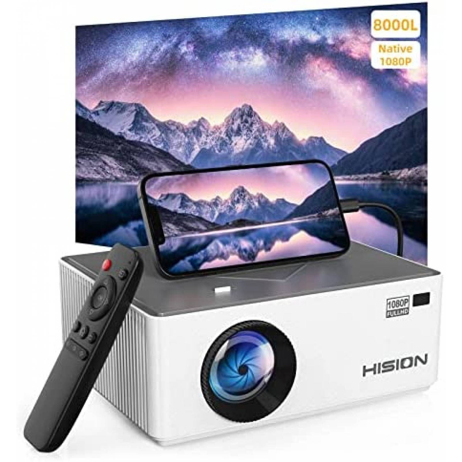Proyector HISION FHD 1080P Portatil 8000 Lumens -Blanco