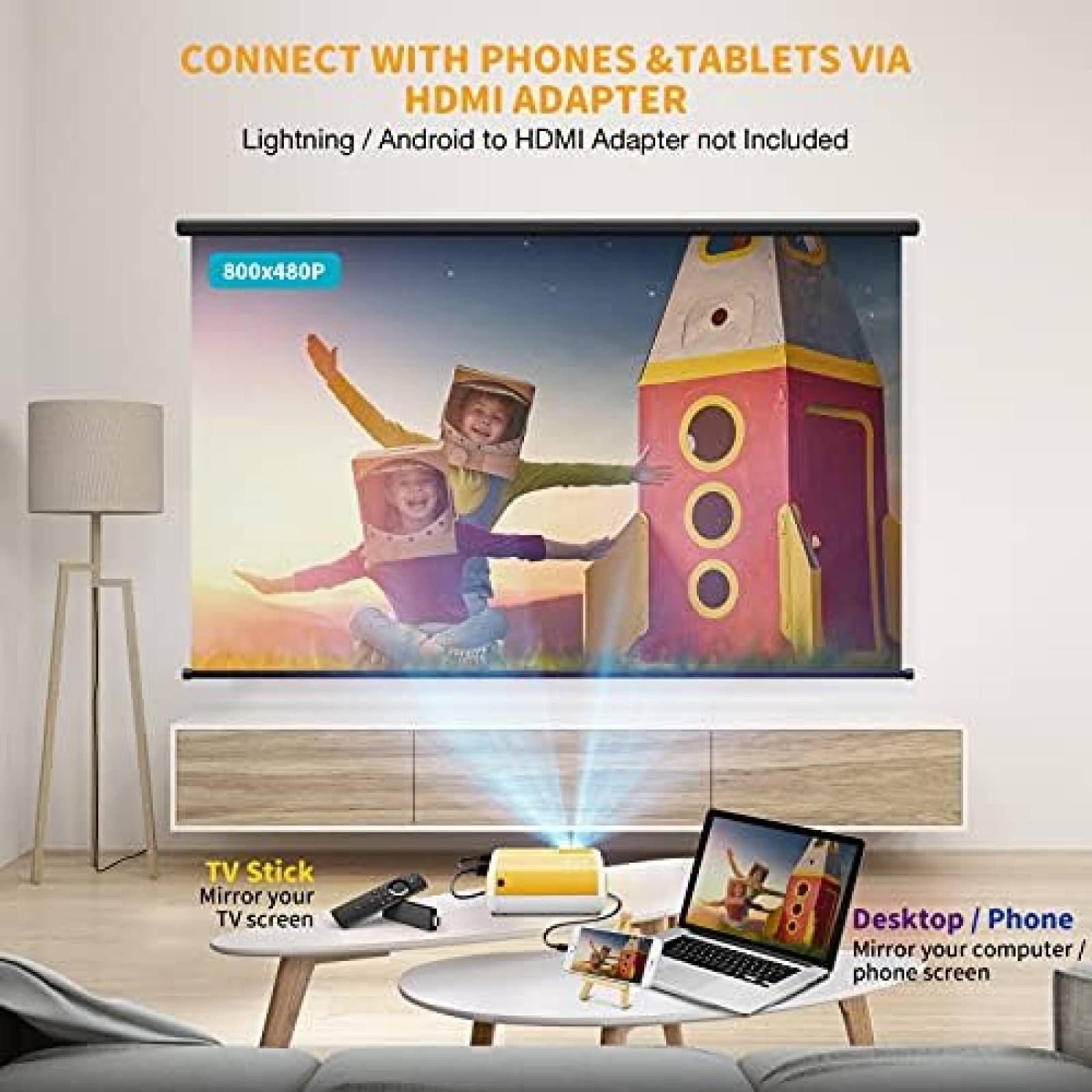 Mini Proyector Uyole 1080P Micro USB a HDMI -Amarillo