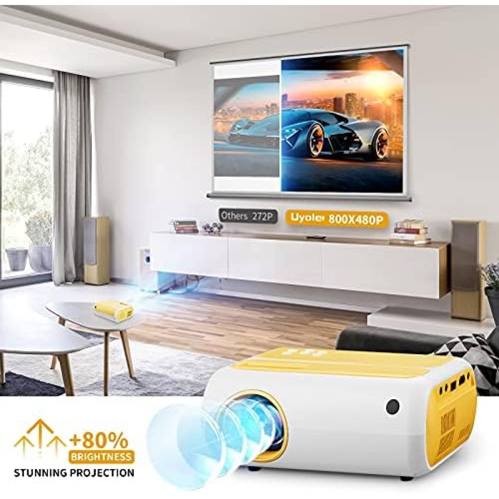 Mini Proyector Uyole 1080P Micro USB a HDMI -Amarillo