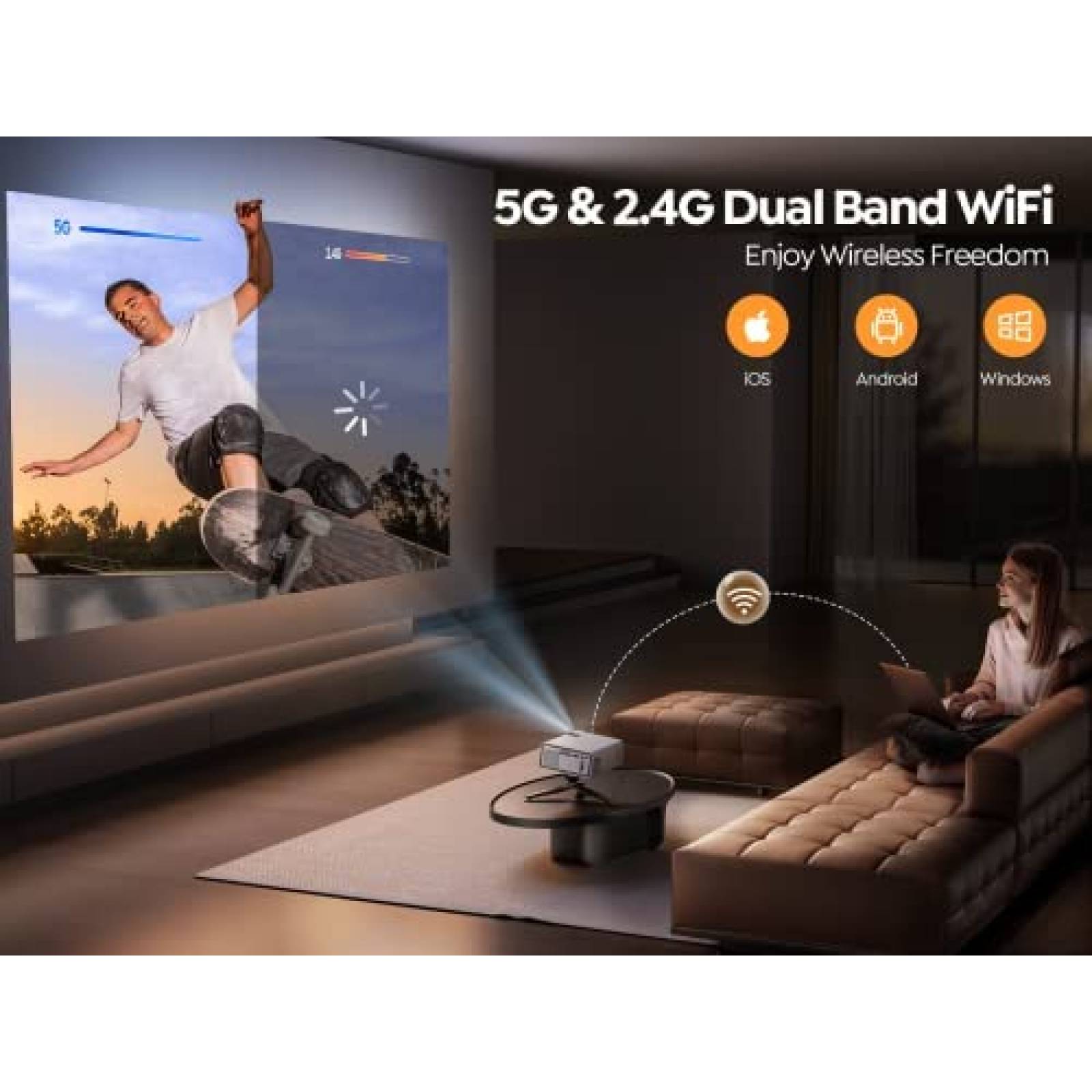 Proyector YABER con WiFi 5G y Bluetooth 5.1 9000L -Blanco