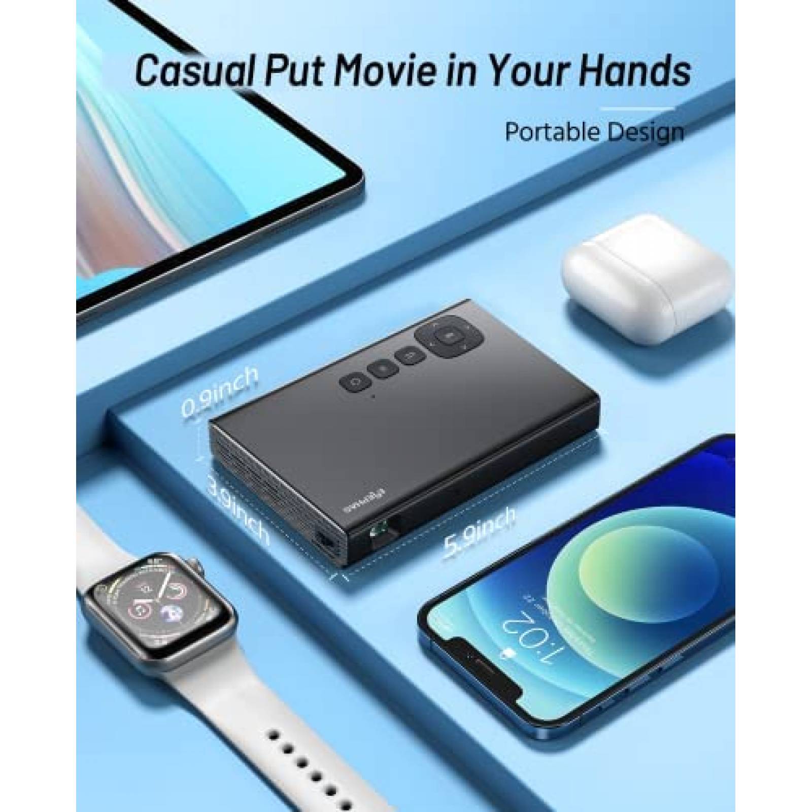 Mini Proyector ELEPHAS 1080P Bateria Recargable -Negro