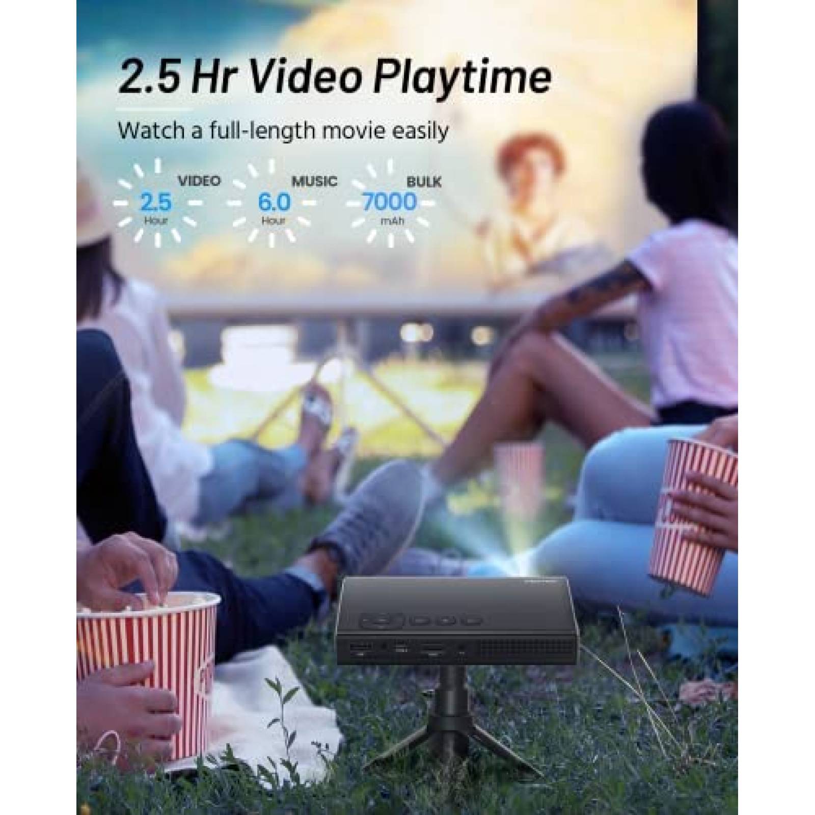 Mini Proyector ELEPHAS 1080P Bateria Recargable -Negro