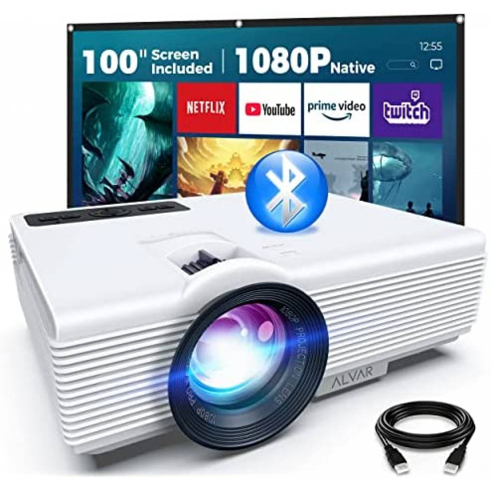 Proyector Alvar Native 100'' 10000 Lux LED HDMI USB -Blanco