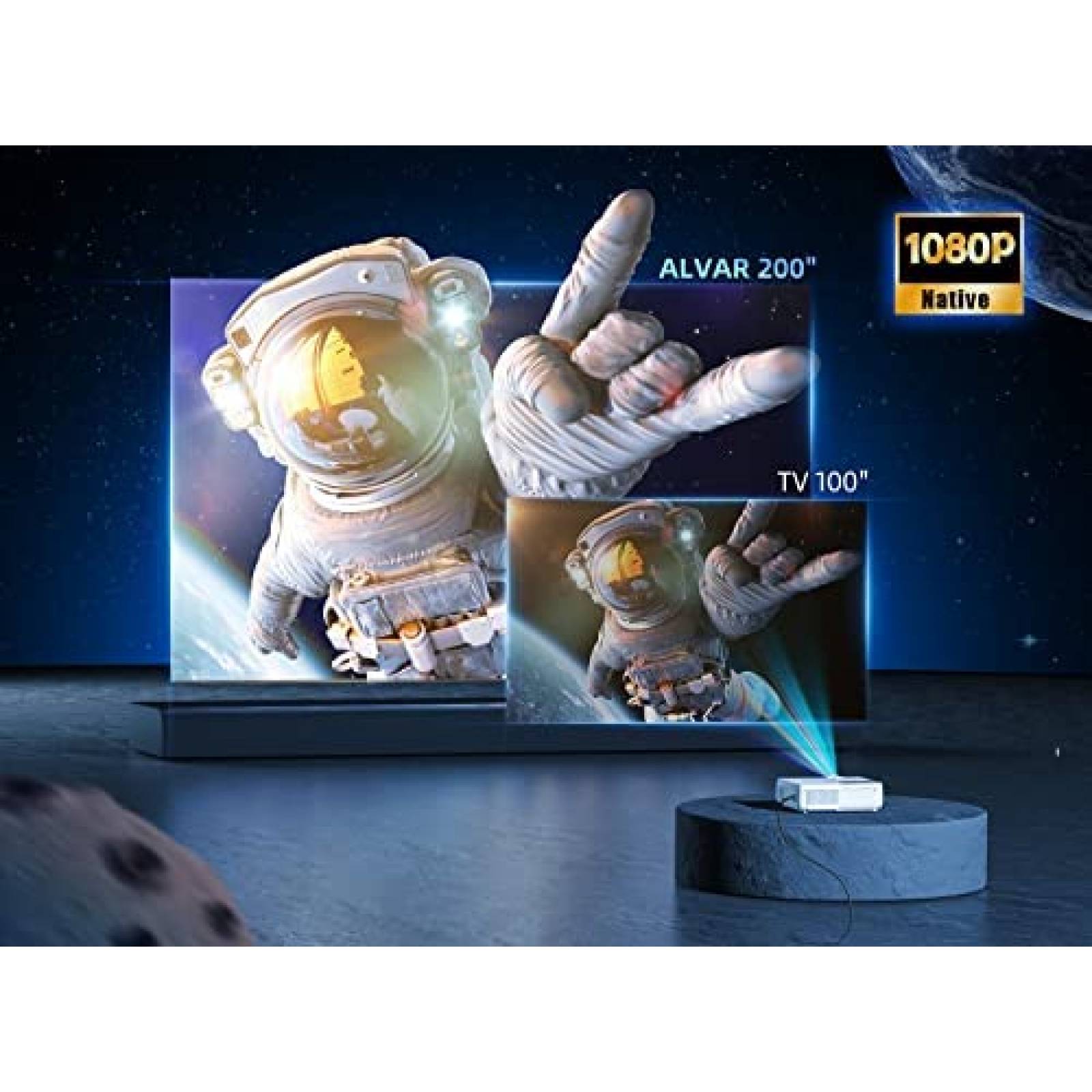 Proyector Alvar Native 100'' 10000 Lux LED HDMI USB -Blanco